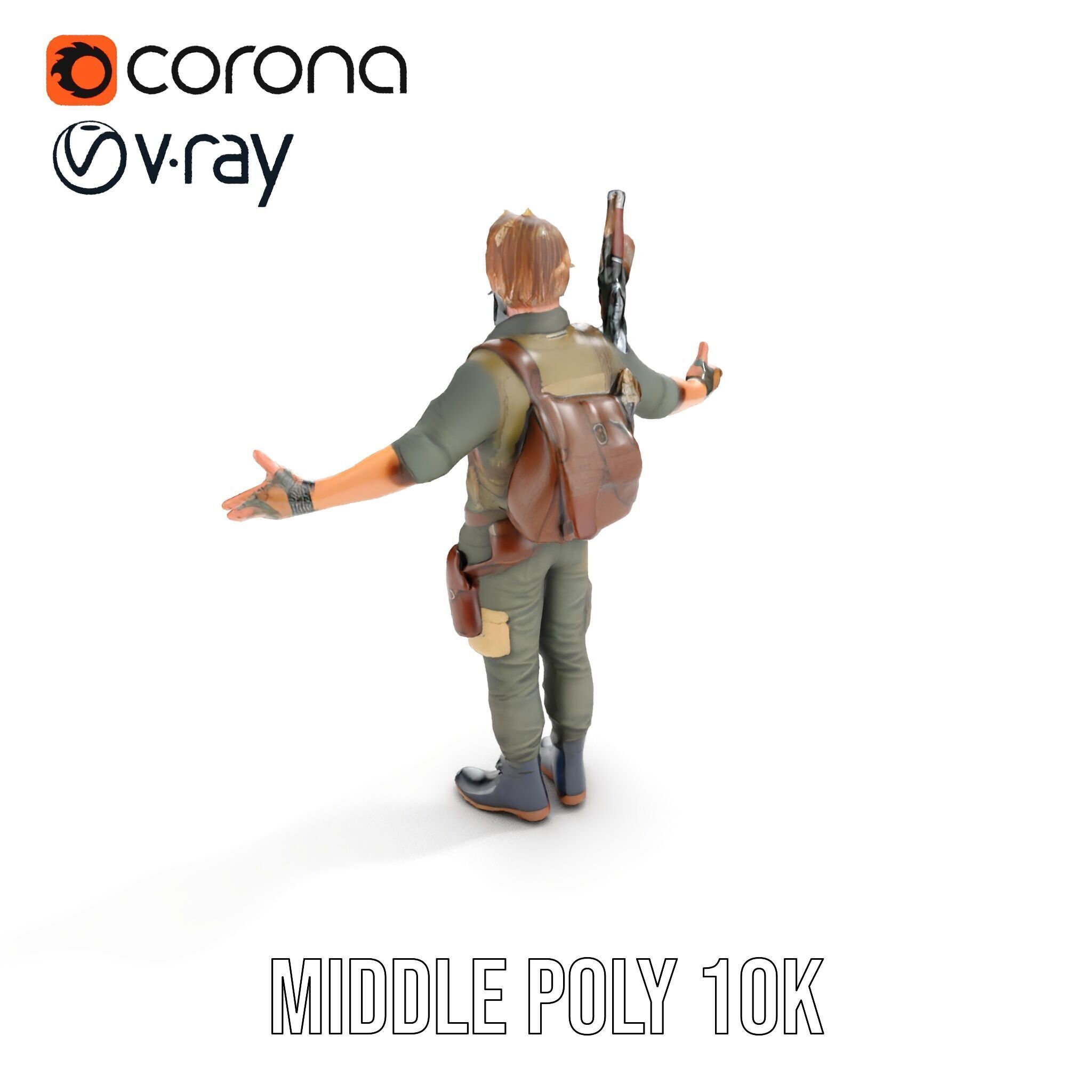 PostApocalyptic Survivalist Character Rigged and Animated Low-poly 3D model_12