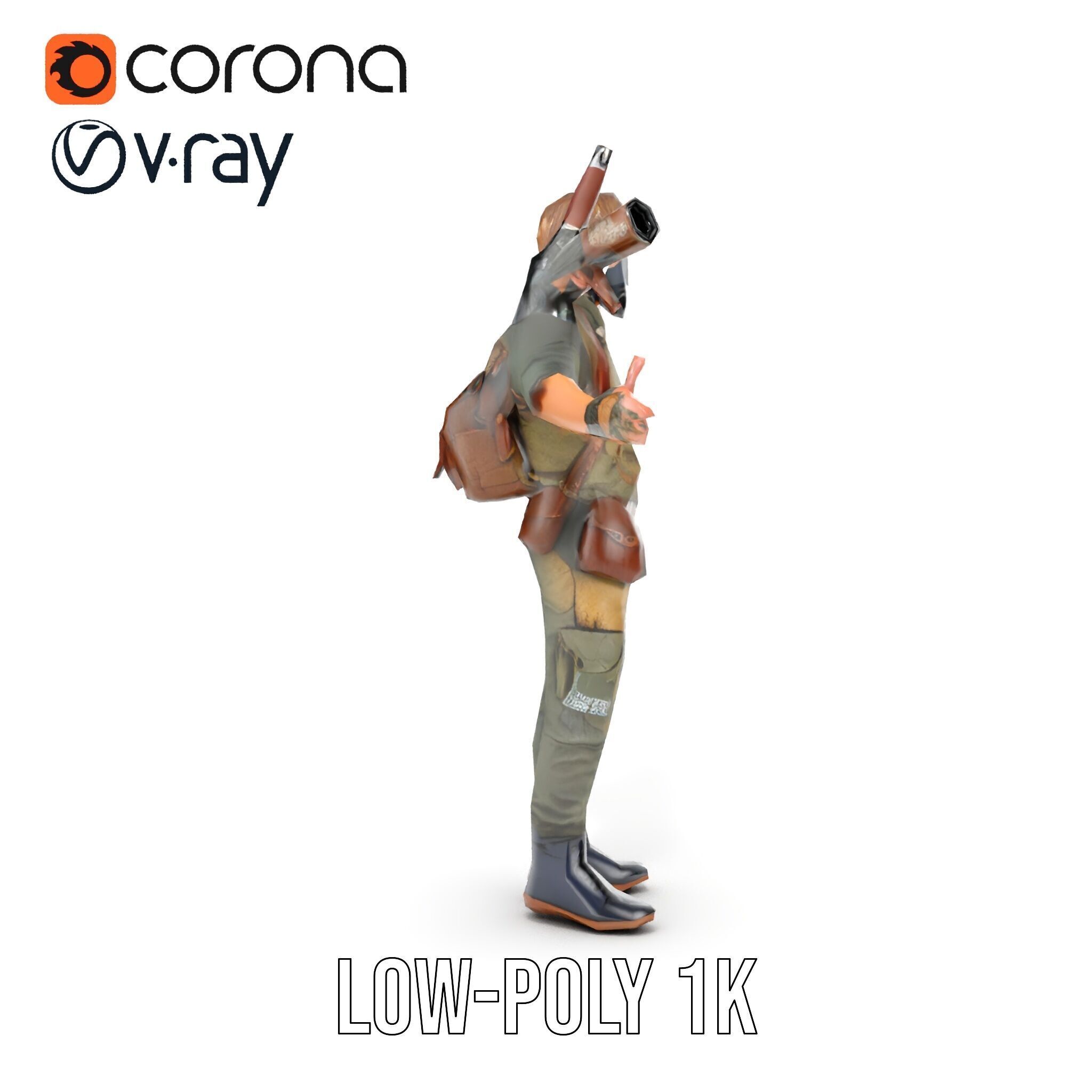PostApocalyptic Survivalist Character Rigged and Animated Low-poly 3D model_16