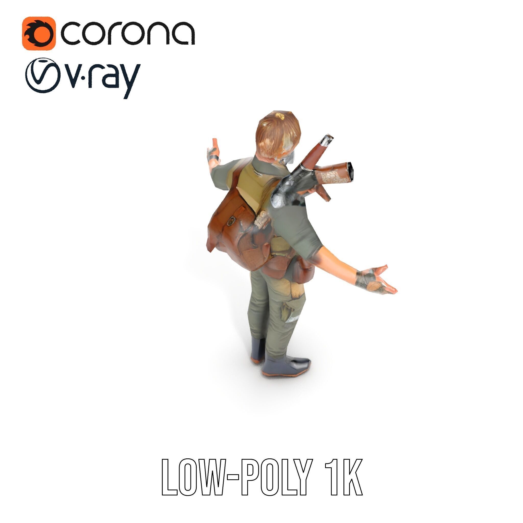 PostApocalyptic Survivalist Character Rigged and Animated Low-poly 3D model_8