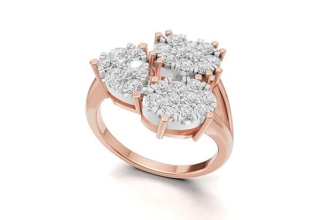 Cluster Diamond Trio Ring Unique Multi-Shape Statement Ring 3D print model