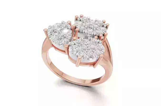 Cluster Diamond Trio Ring Unique Multi-Shape Statement Ring