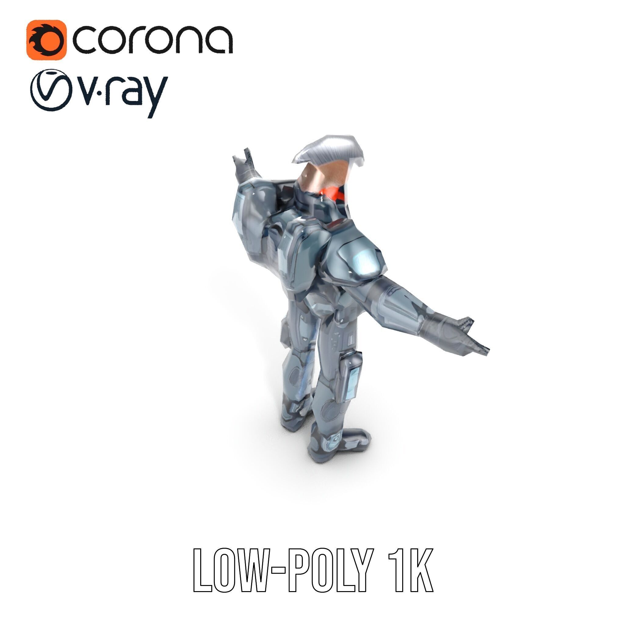 Futuristic Cyber Soldier Rigged and Animated D Character Model Low-poly 3D model_23