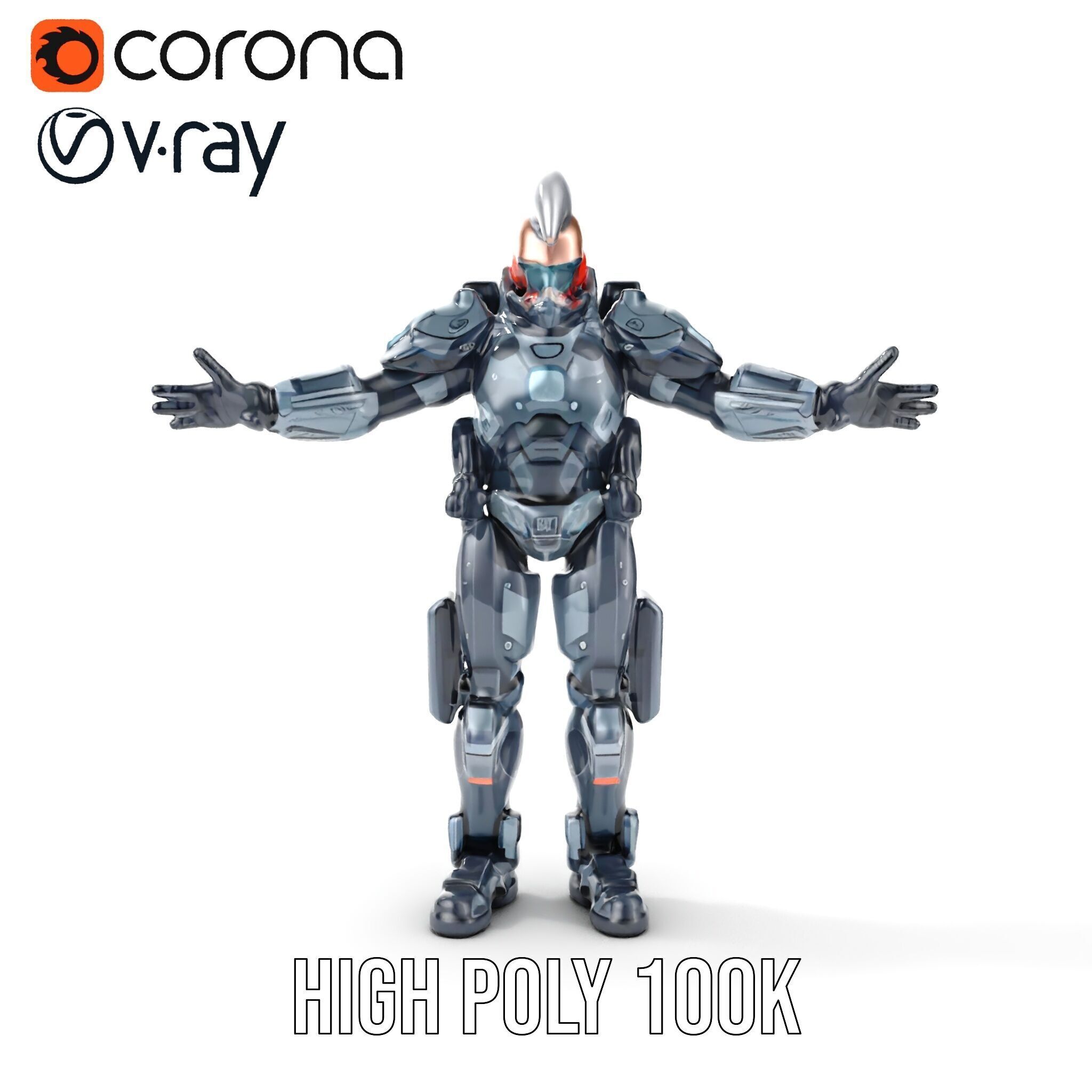 Futuristic Cyber Soldier Rigged and Animated D Character Model Low-poly 3D model_19