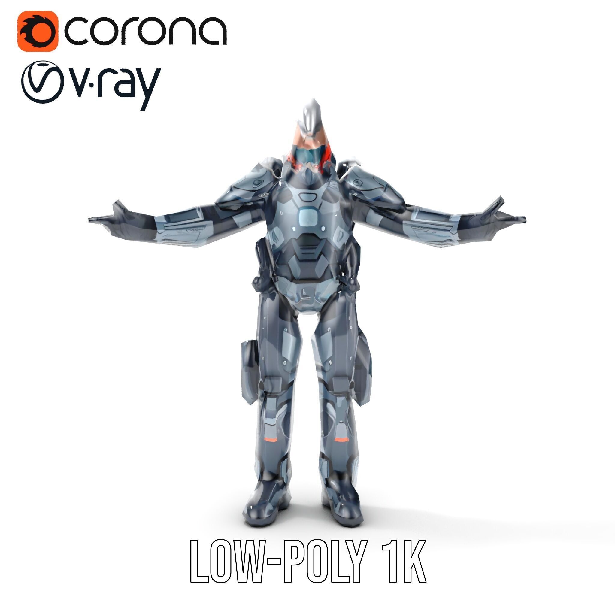 Futuristic Cyber Soldier Rigged and Animated D Character Model Low-poly 3D model_8