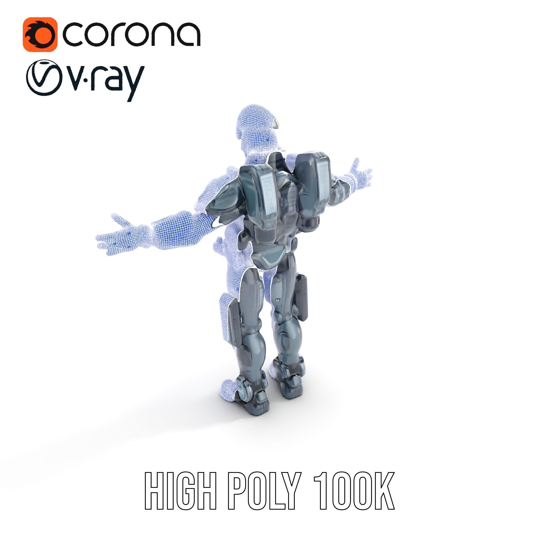 Futuristic Cyber Soldier Rigged and Animated D Character Model Low-poly 3D model_13