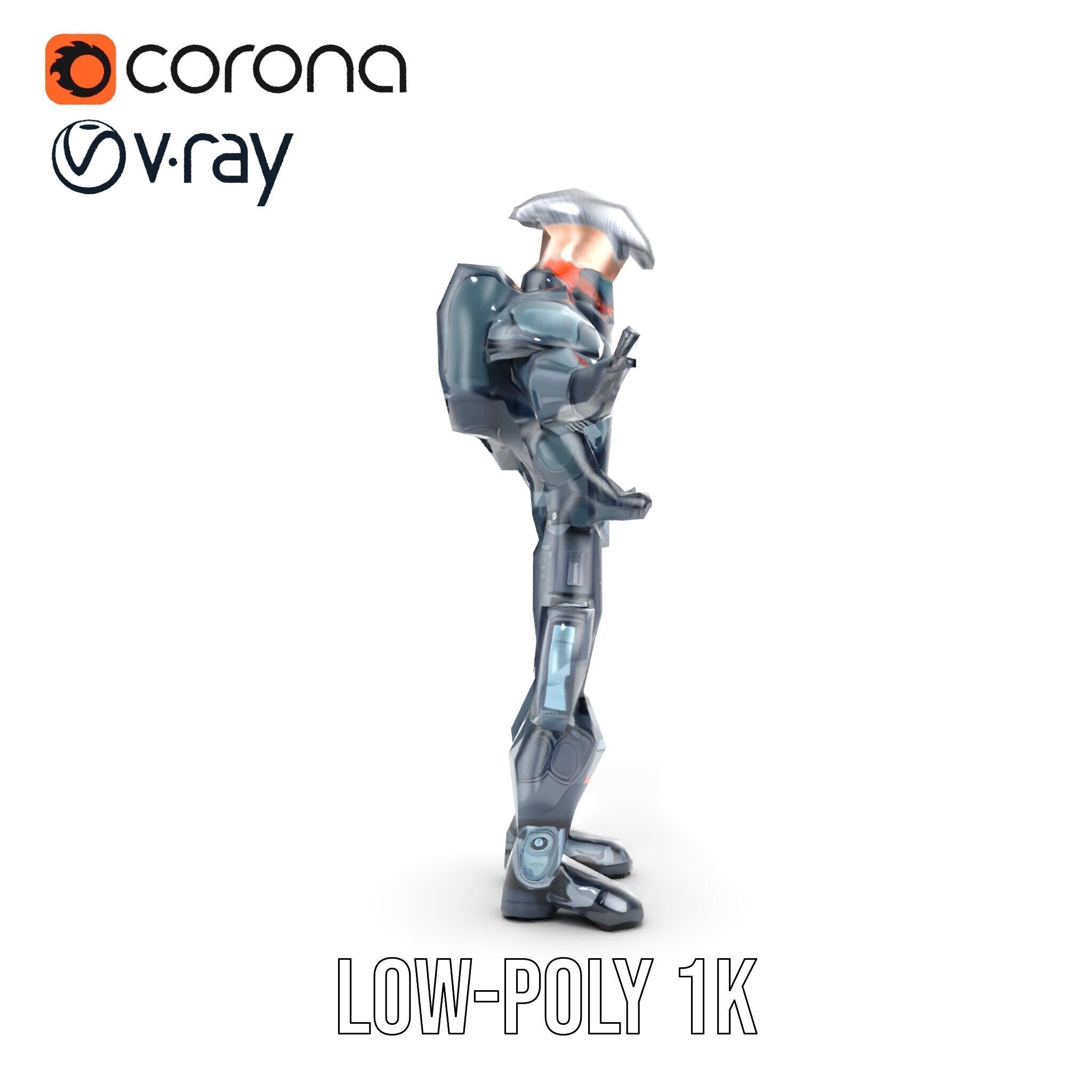 Futuristic Cyber Soldier Rigged and Animated D Character Model Low-poly 3D model_32