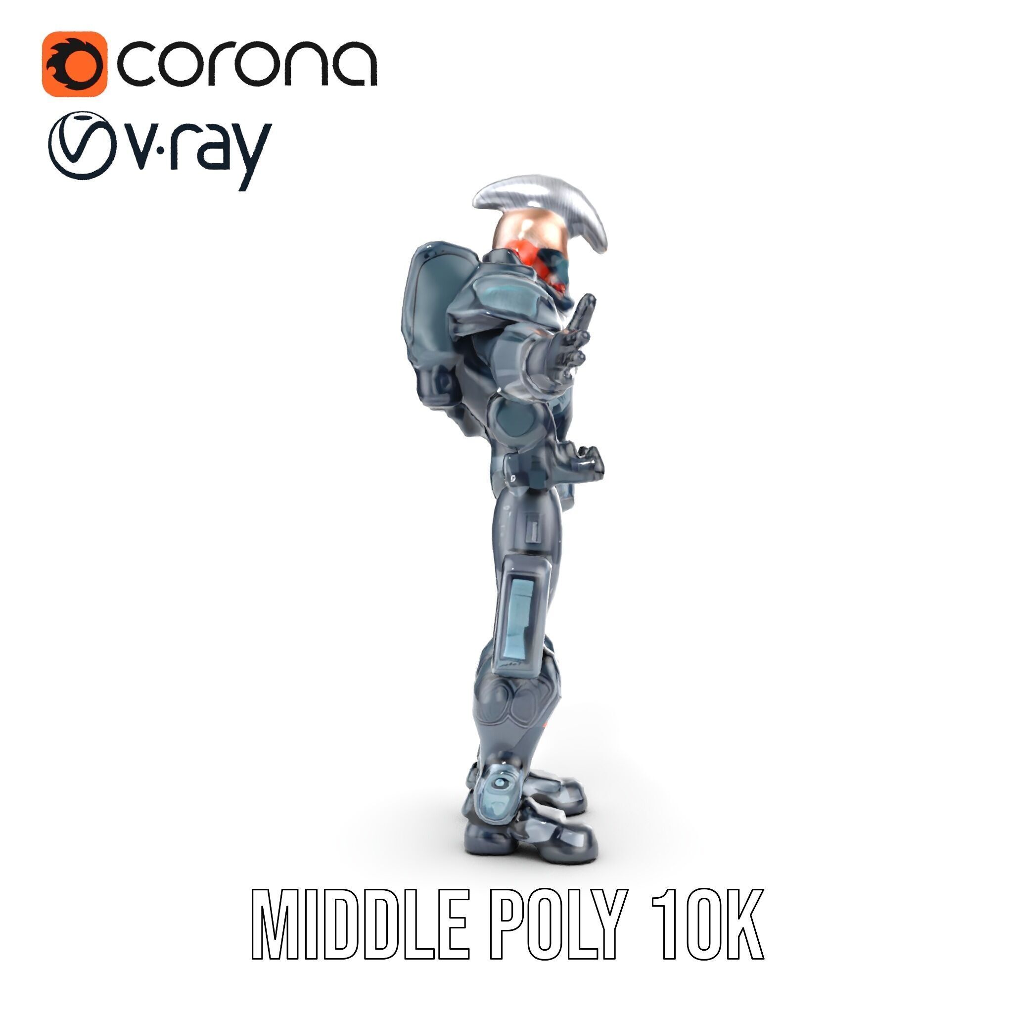 Futuristic Cyber Soldier Rigged and Animated D Character Model Low-poly 3D model_25