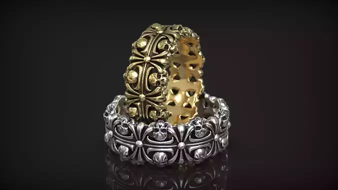 Skull Head Maltese Cross Royal Gothic Biker Ring 3D print model