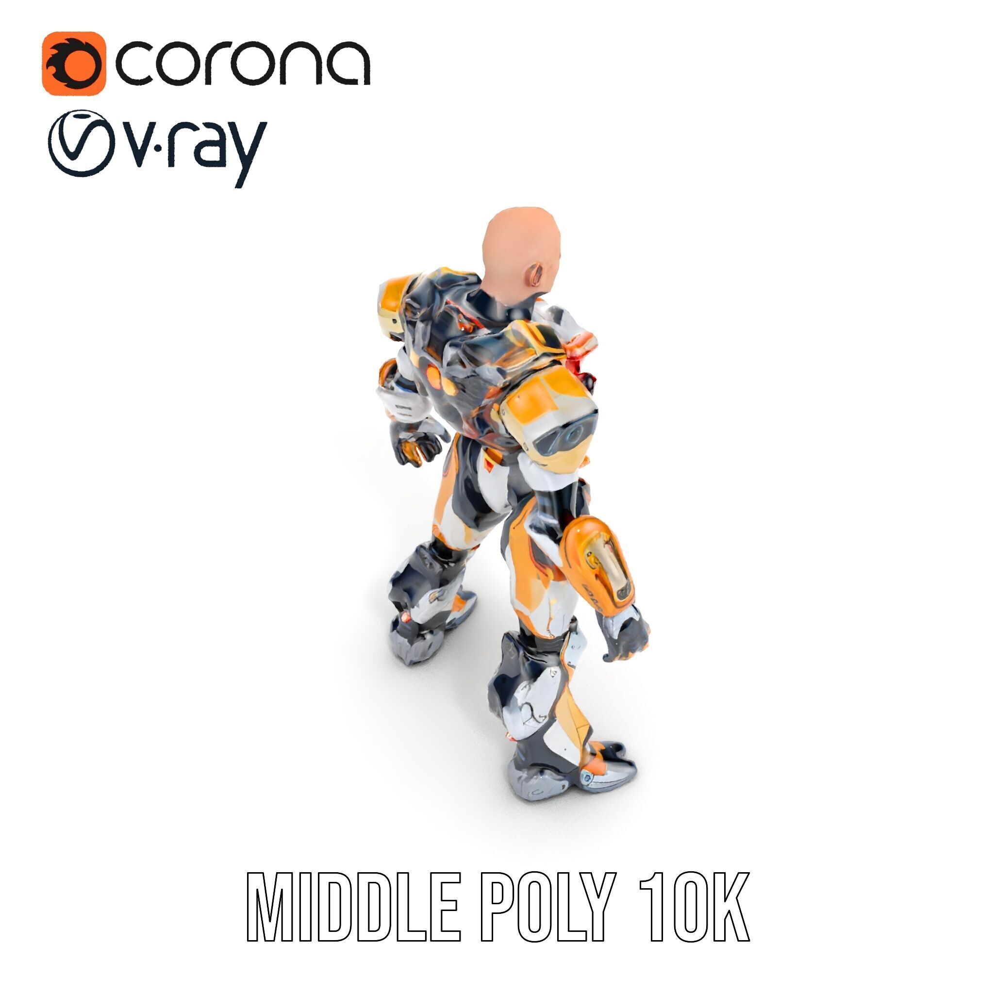 Futuristic Cyber Warrior Rigged and Animated Low-poly 3D model_12