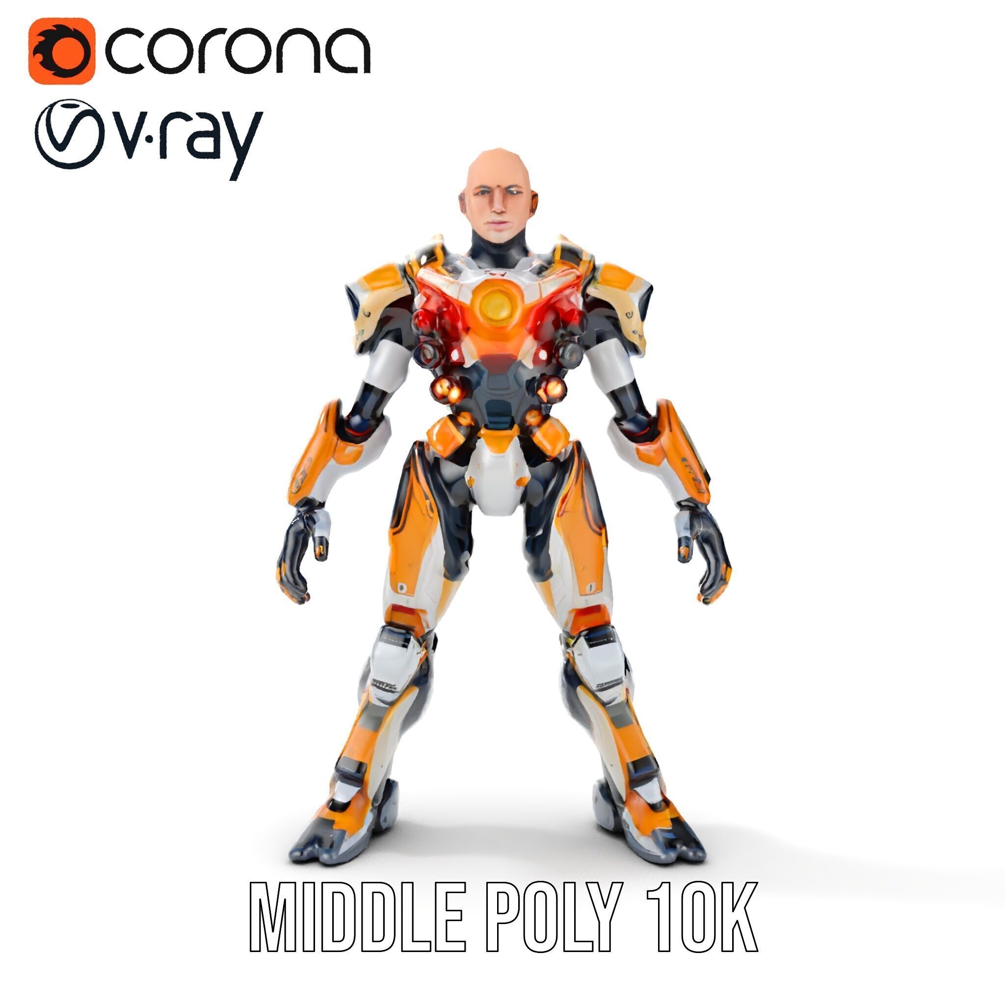 Futuristic Cyber Warrior Rigged and Animated Low-poly 3D model_18