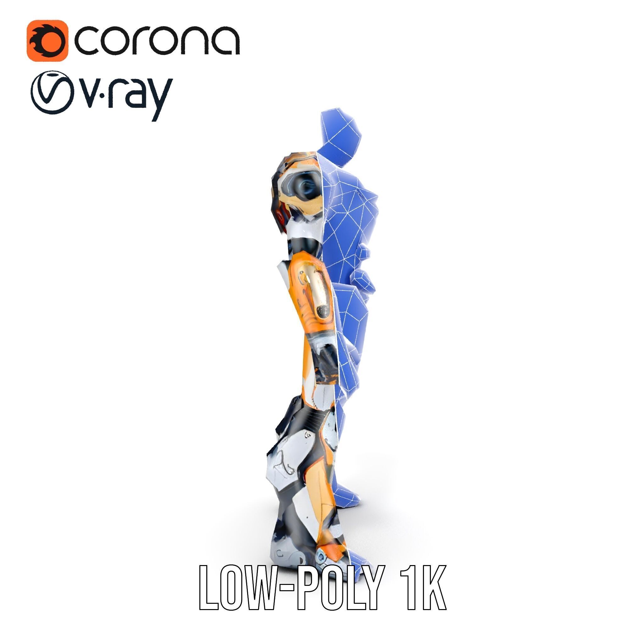 Futuristic Cyber Warrior Rigged and Animated Low-poly 3D model_19