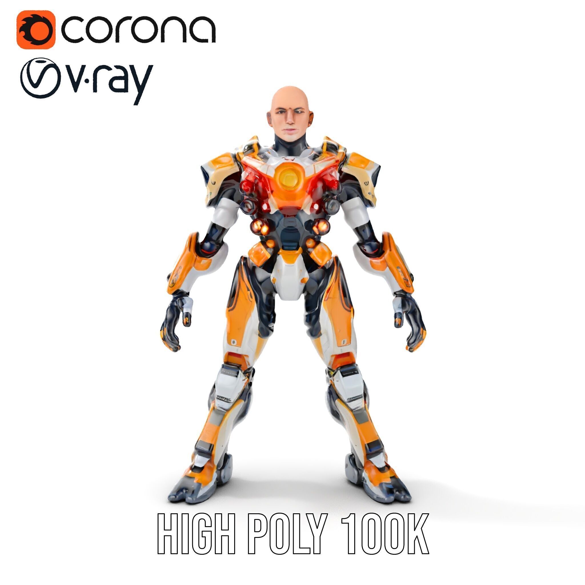Futuristic Cyber Warrior Rigged and Animated Low-poly 3D model_34