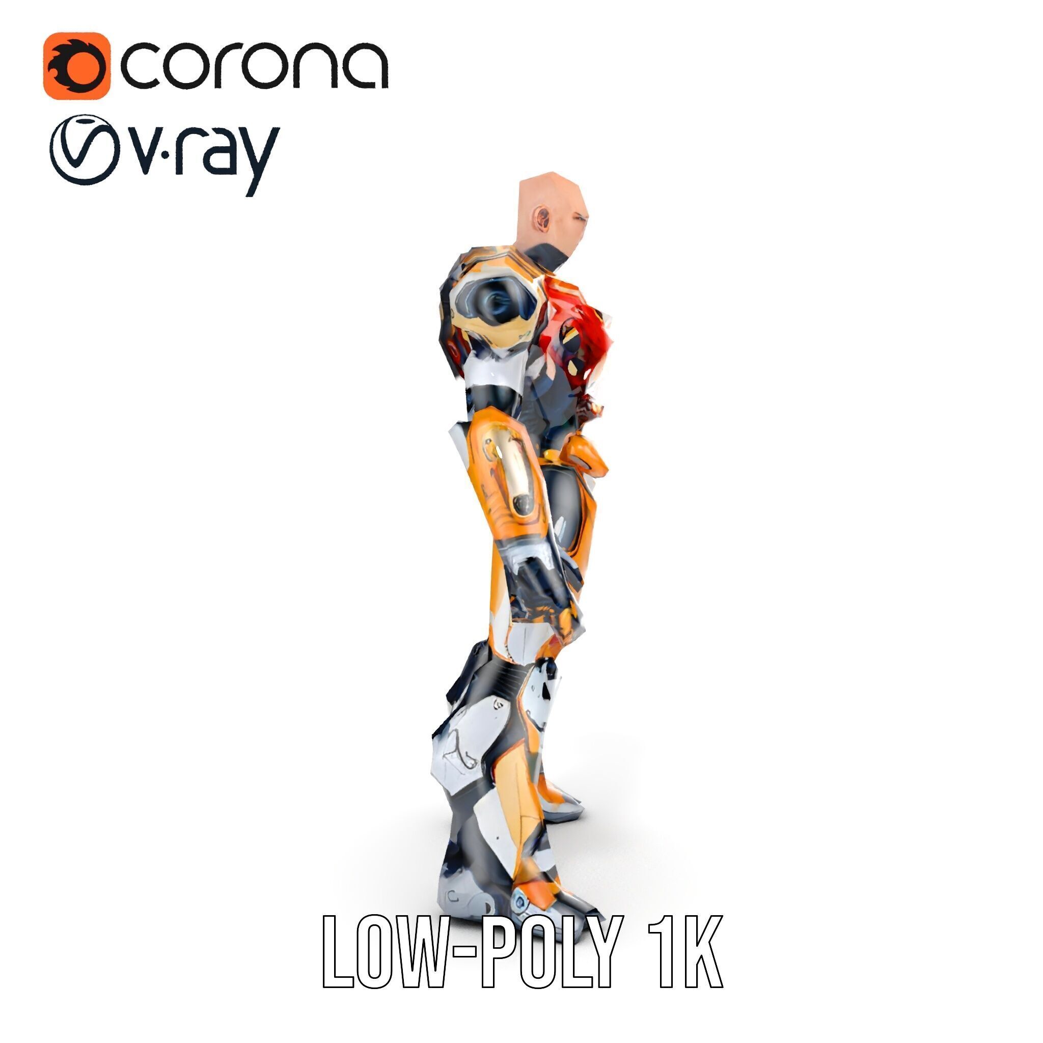 Futuristic Cyber Warrior Rigged and Animated Low-poly 3D model_16