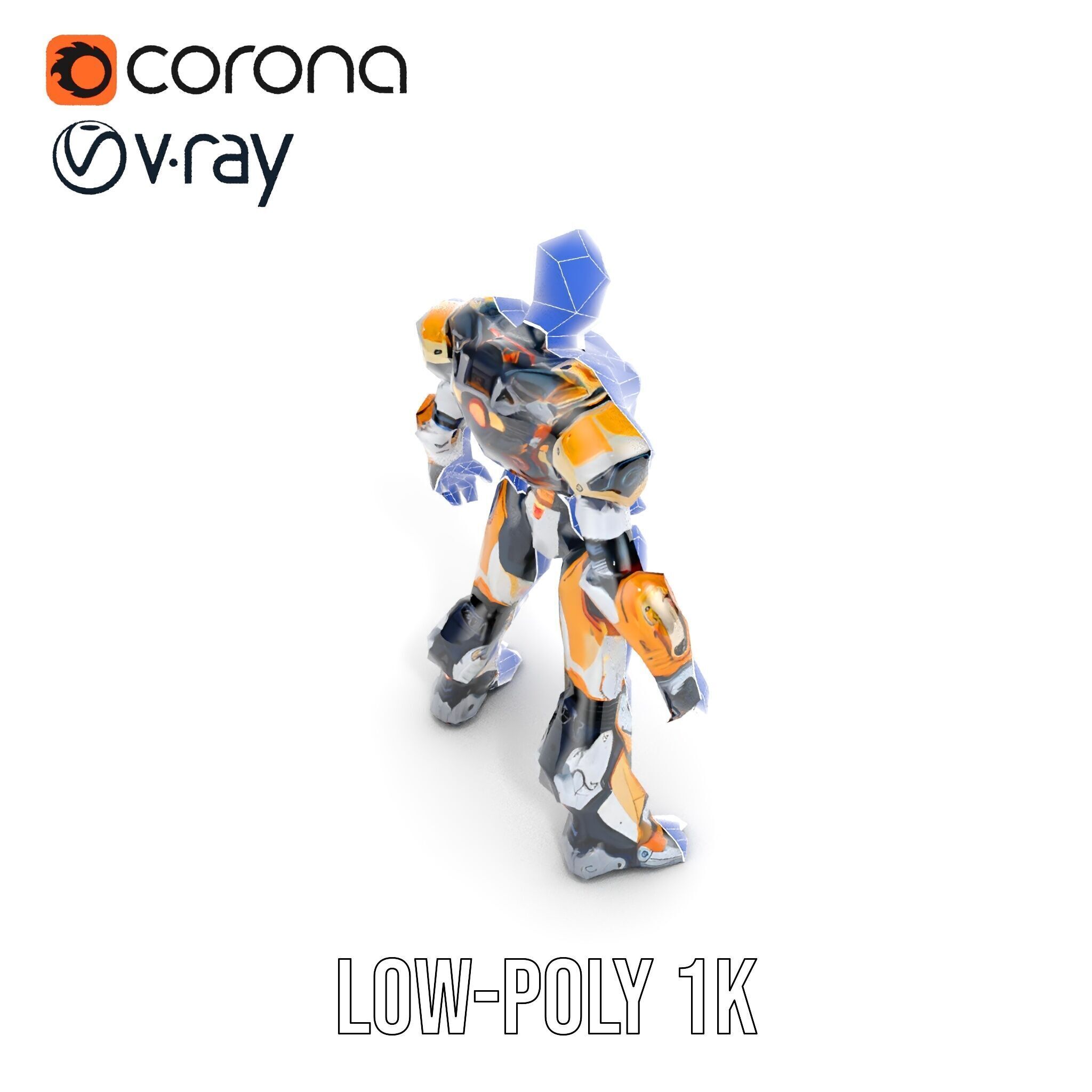 Futuristic Cyber Warrior Rigged and Animated Low-poly 3D model_30