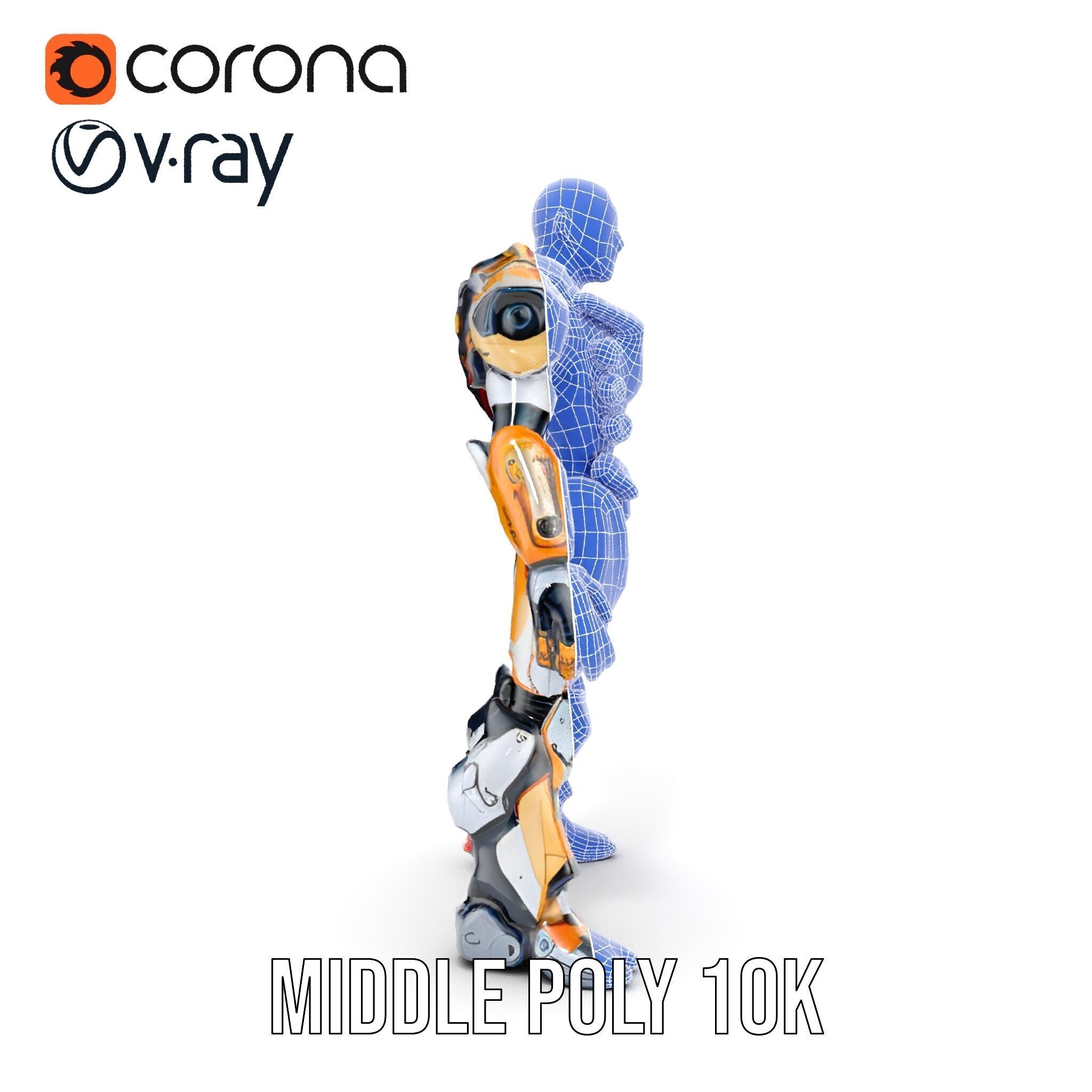 Futuristic Cyber Warrior Rigged and Animated Low-poly 3D model_37