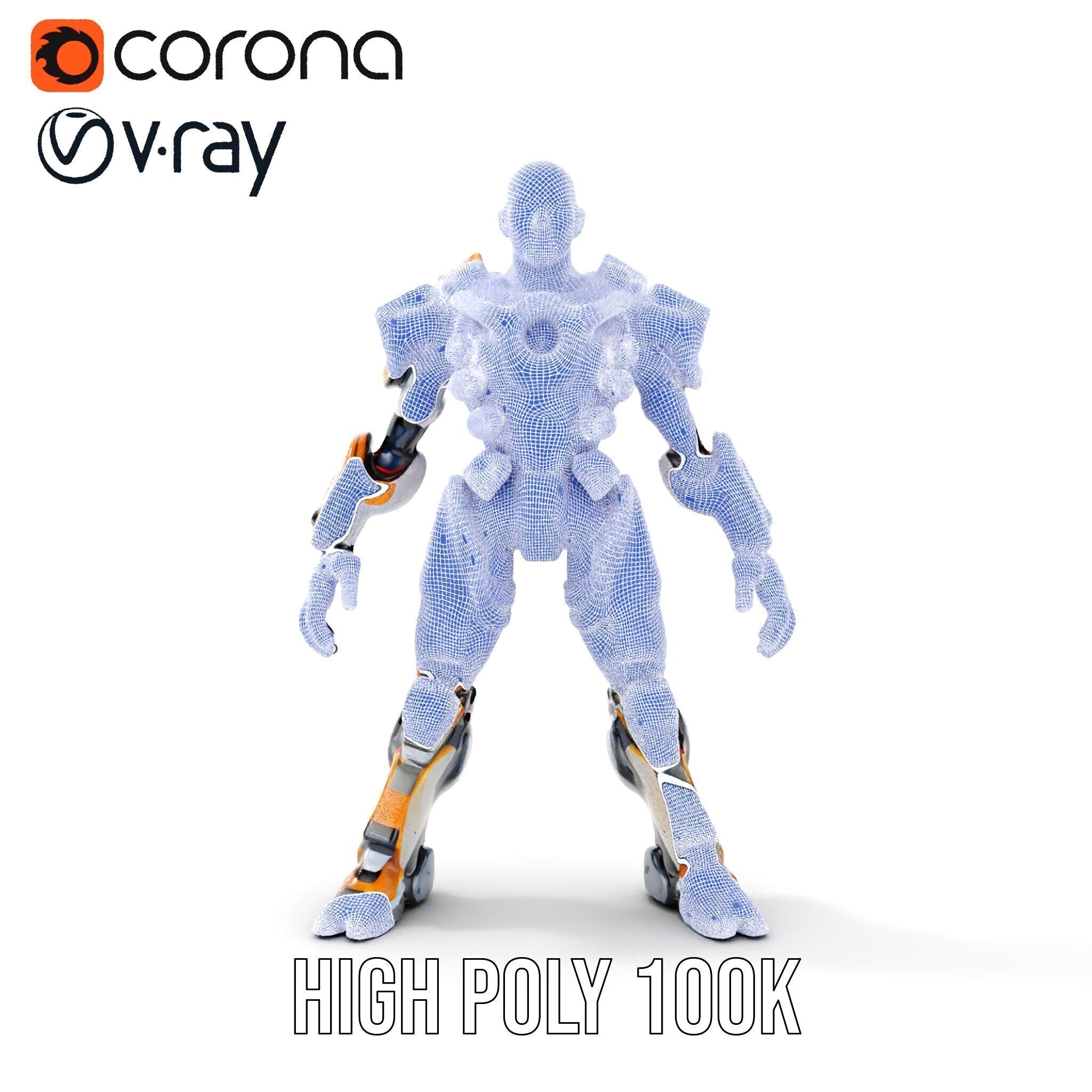 Futuristic Cyber Warrior Rigged and Animated Low-poly 3D model_41