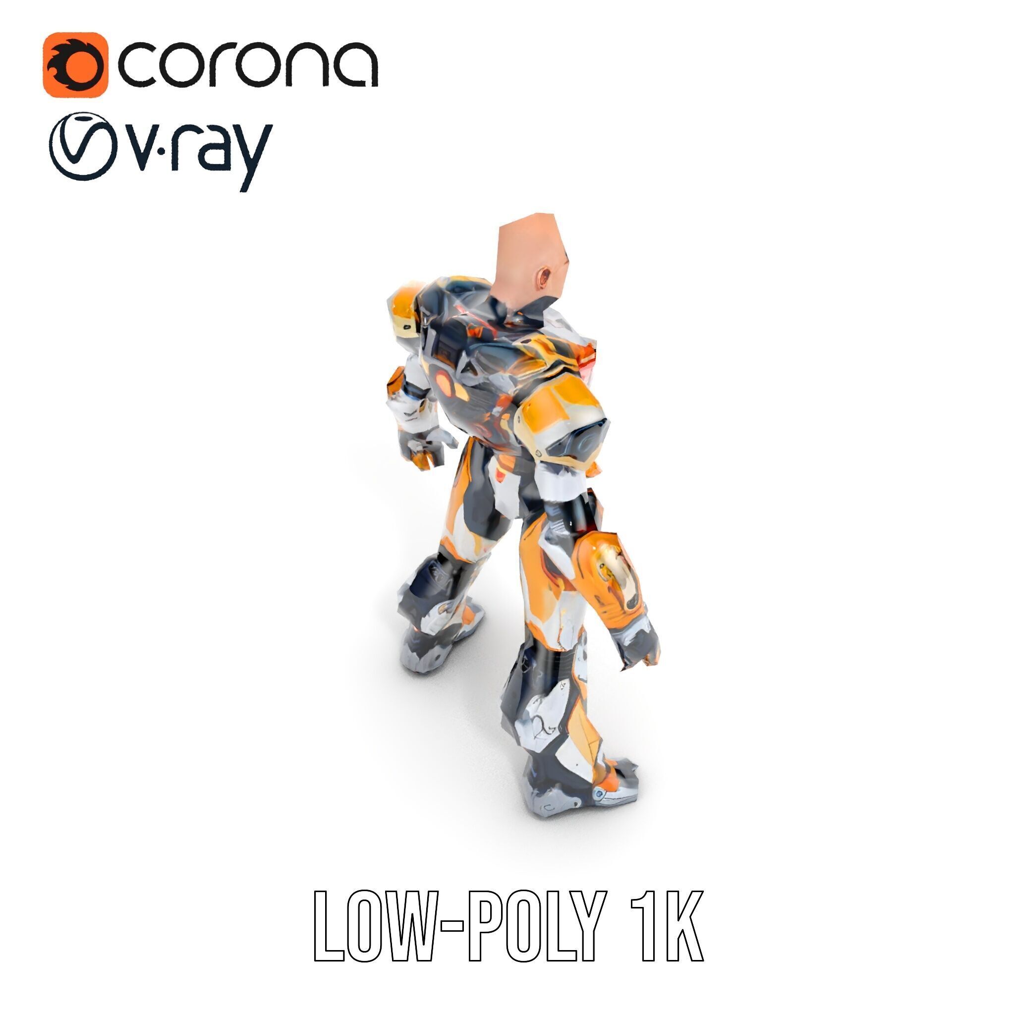 Futuristic Cyber Warrior Rigged and Animated Low-poly 3D model_13