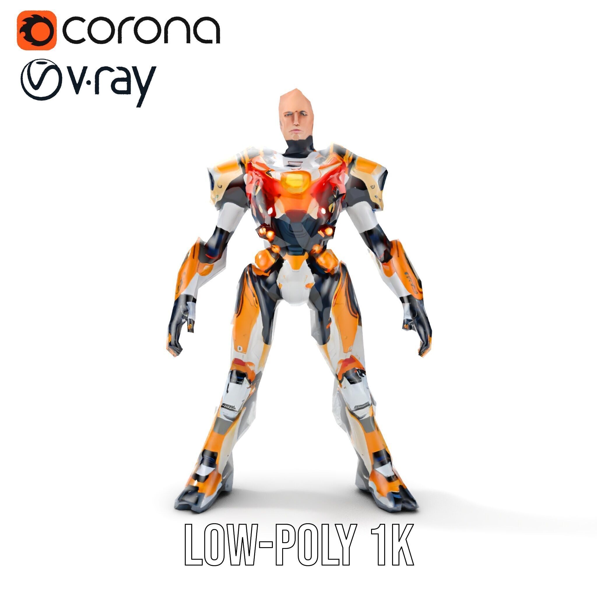 Futuristic Cyber Warrior Rigged and Animated Low-poly 3D model_27