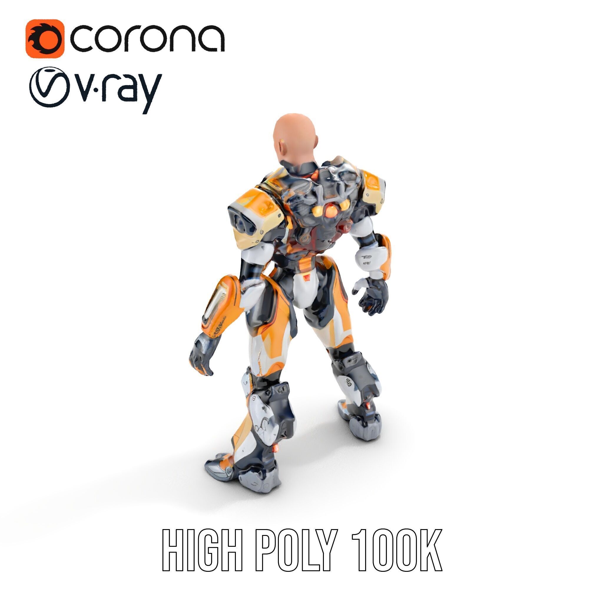 Futuristic Cyber Warrior Rigged and Animated Low-poly 3D model_20
