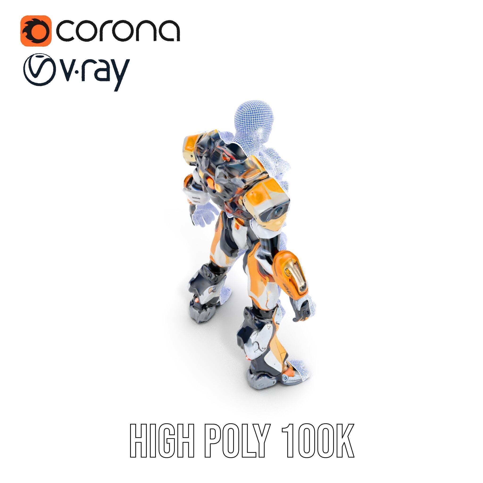 Futuristic Cyber Warrior Rigged and Animated Low-poly 3D model_40