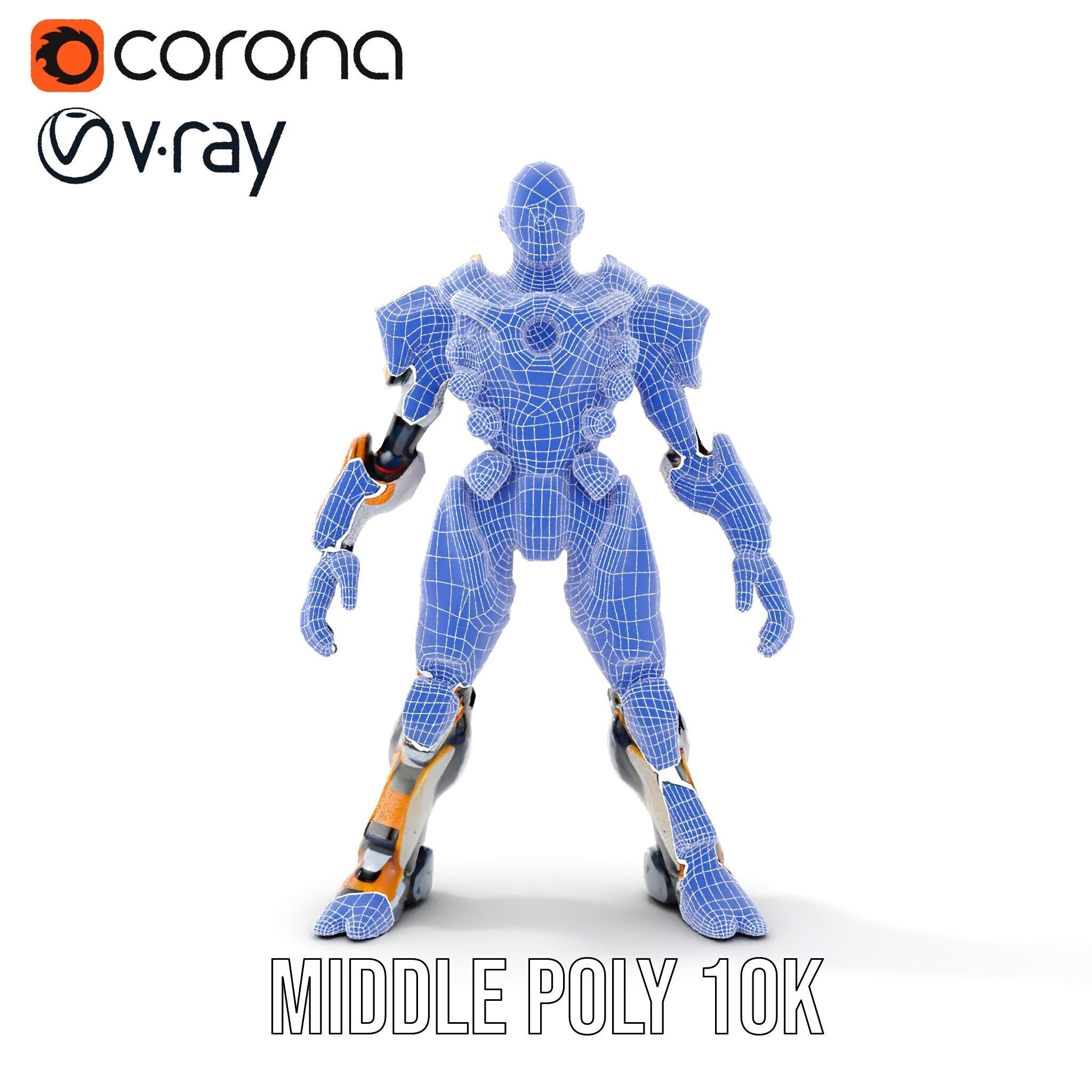 Futuristic Cyber Warrior Rigged and Animated Low-poly 3D model_29