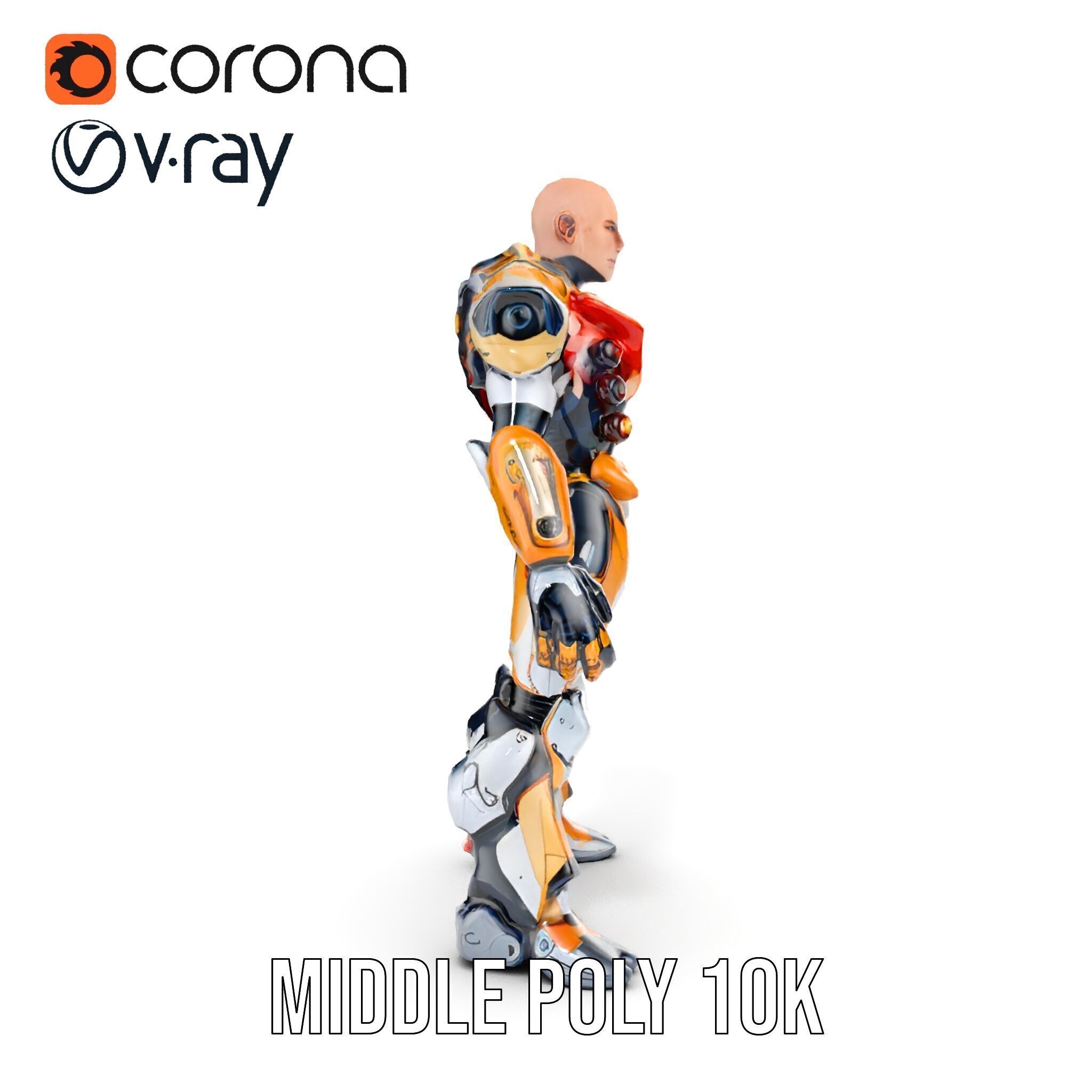 Futuristic Cyber Warrior Rigged and Animated Low-poly 3D model_15