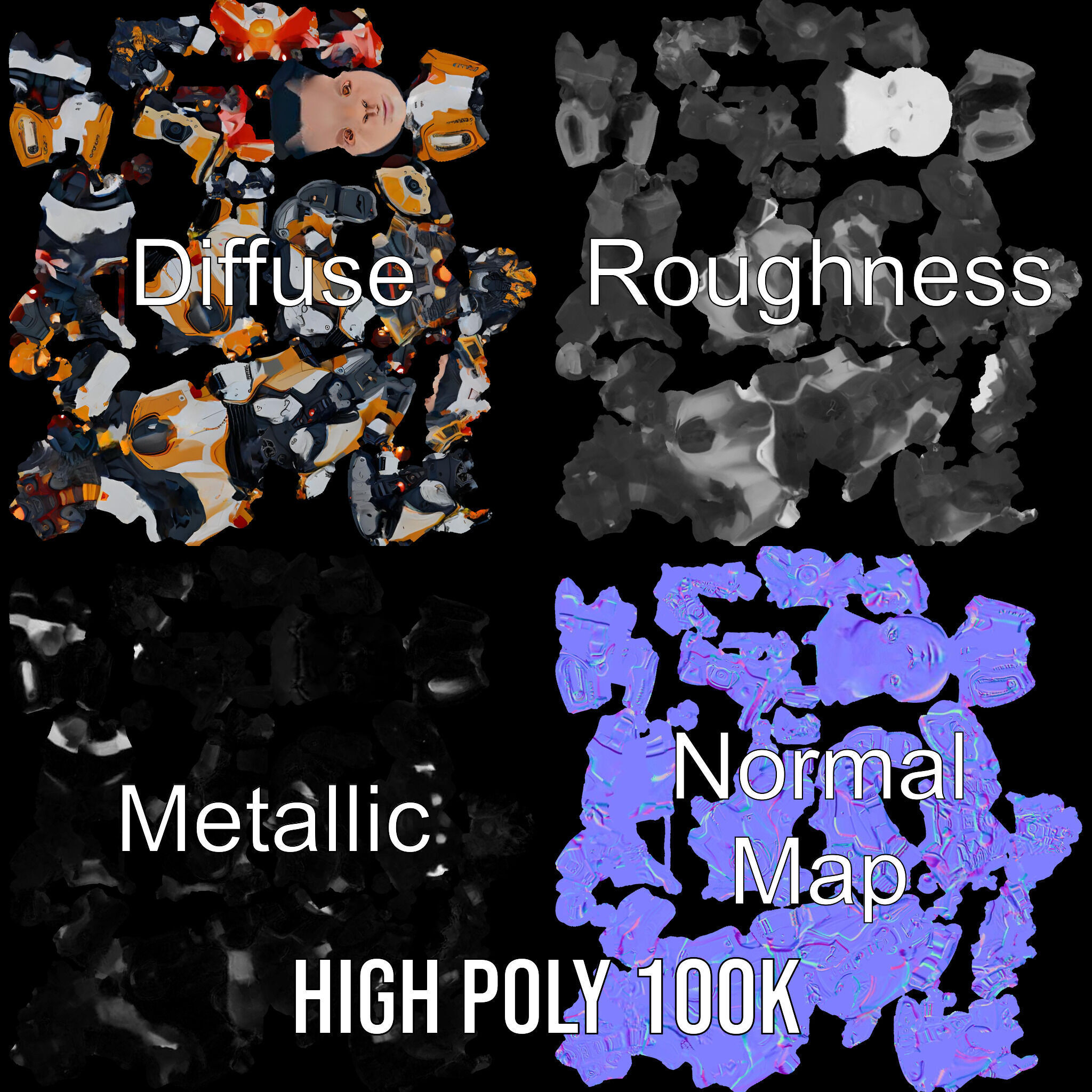 Futuristic Cyber Warrior Rigged and Animated Low-poly 3D model_4