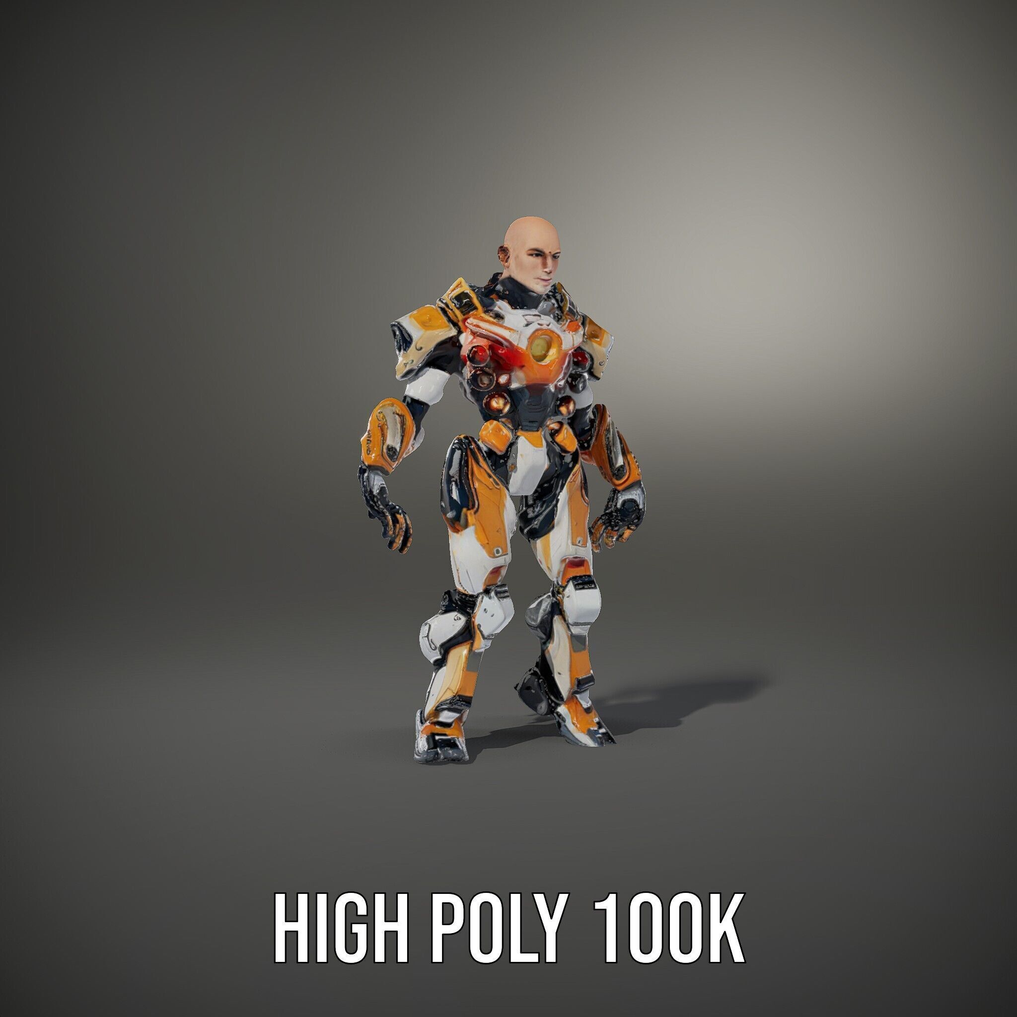 Futuristic Cyber Warrior Rigged and Animated Low-poly 3D model_25