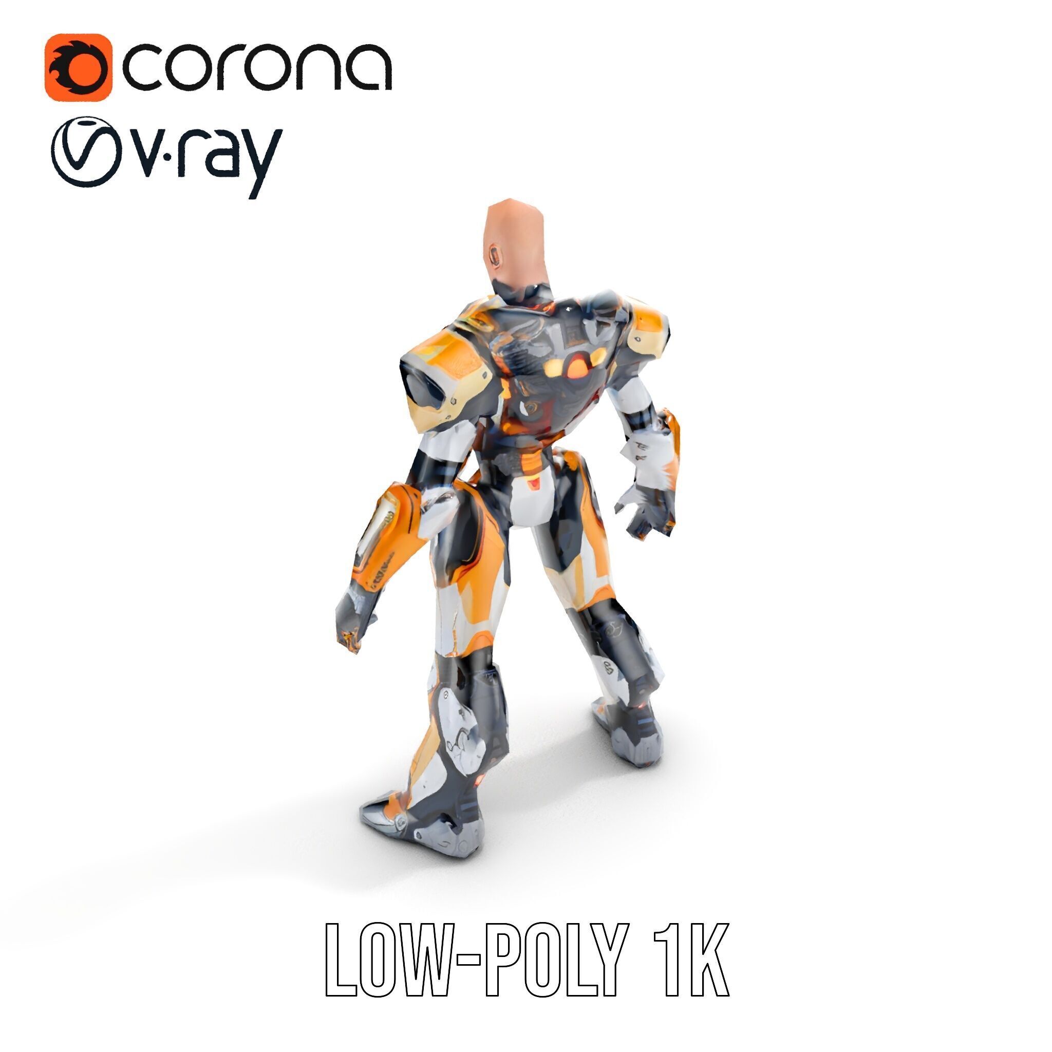 Futuristic Cyber Warrior Rigged and Animated Low-poly 3D model_33