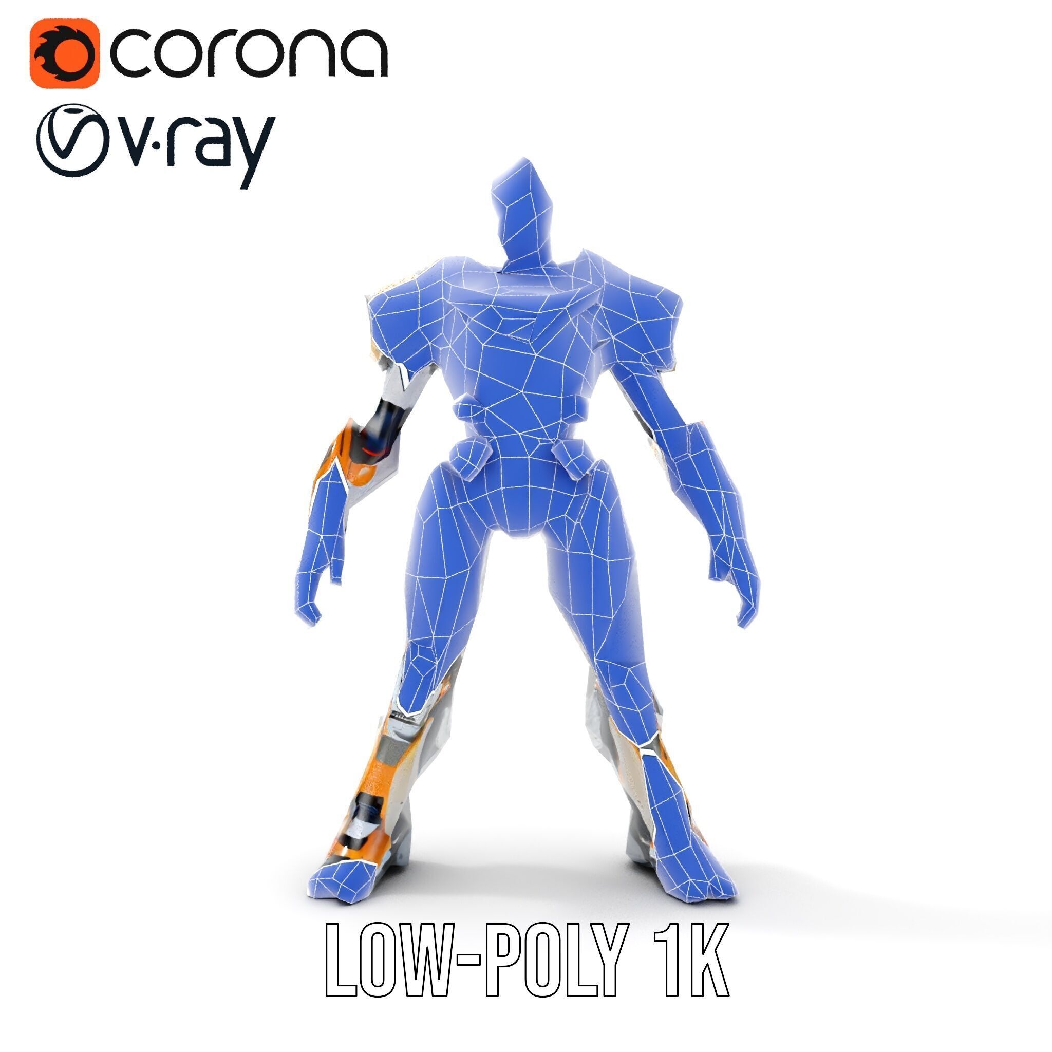 Futuristic Cyber Warrior Rigged and Animated Low-poly 3D model_24