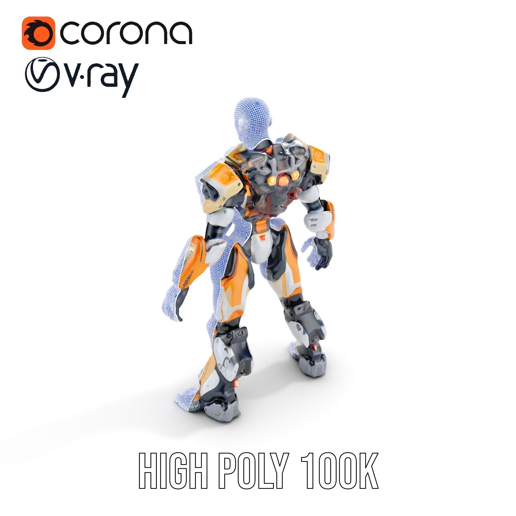 Futuristic Cyber Warrior Rigged and Animated Low-poly 3D model_28