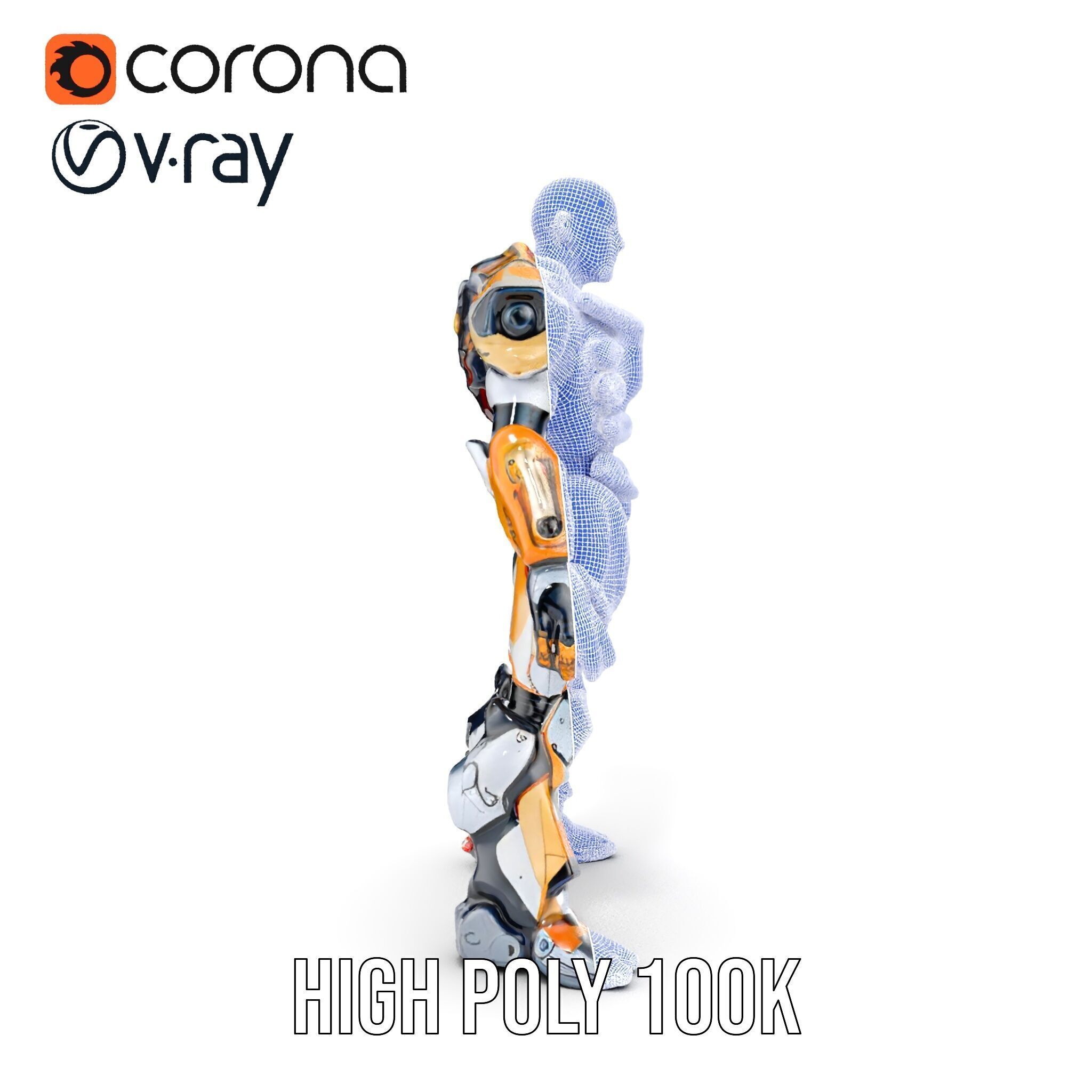 Futuristic Cyber Warrior Rigged and Animated Low-poly 3D model_38