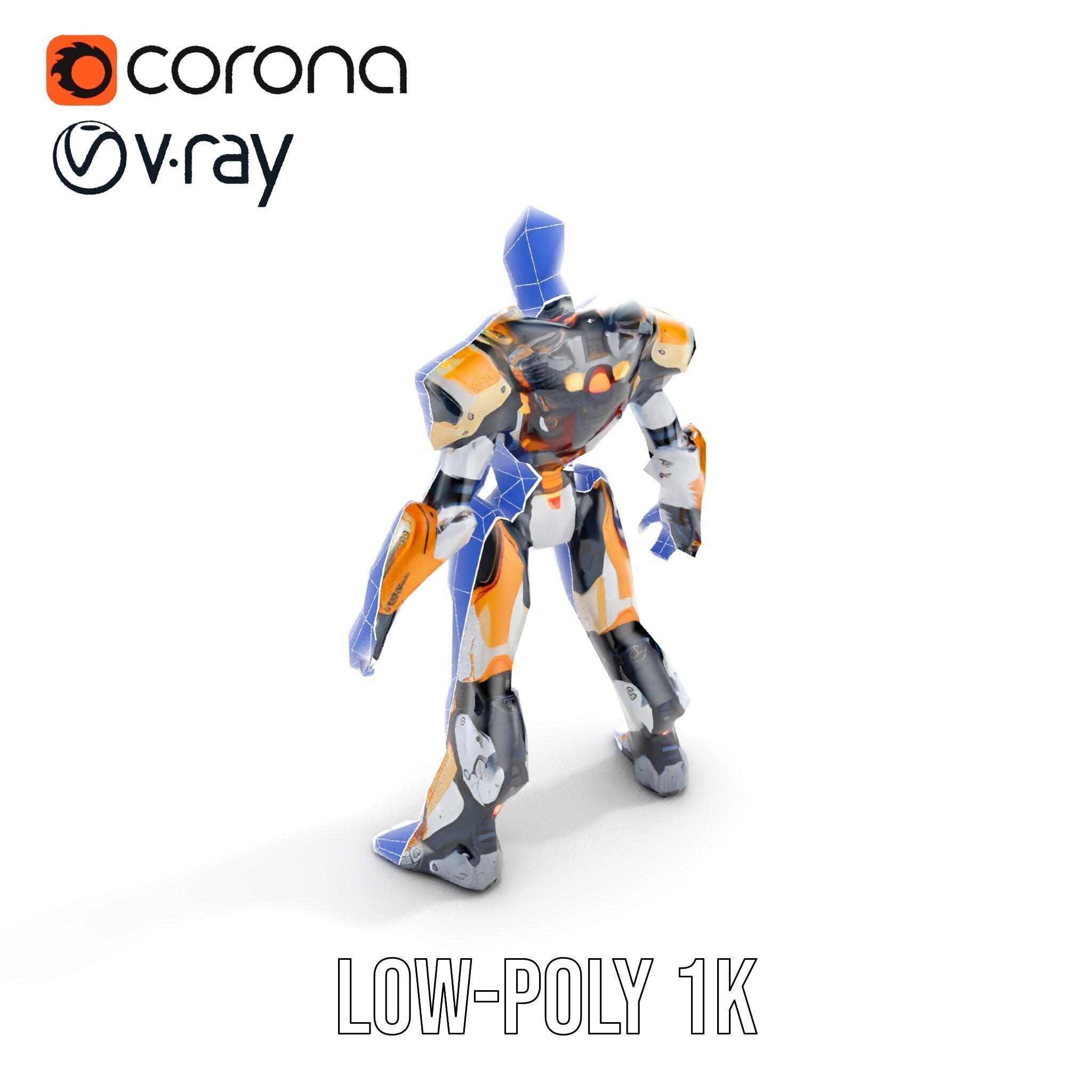 Futuristic Cyber Warrior Rigged and Animated Low-poly 3D model_22