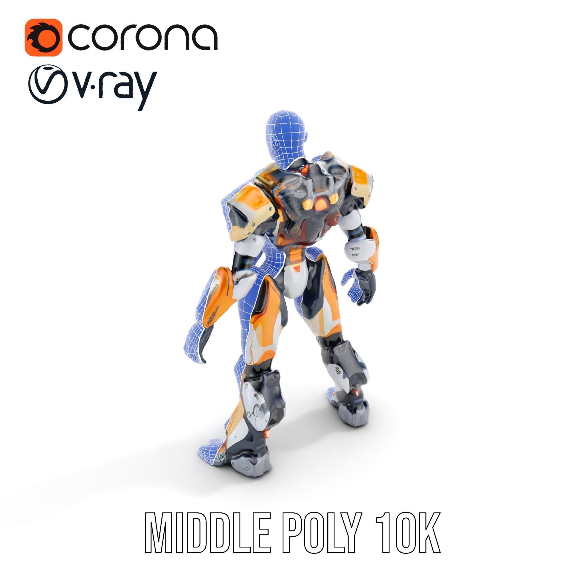 Futuristic Cyber Warrior Rigged and Animated Low-poly 3D model_32