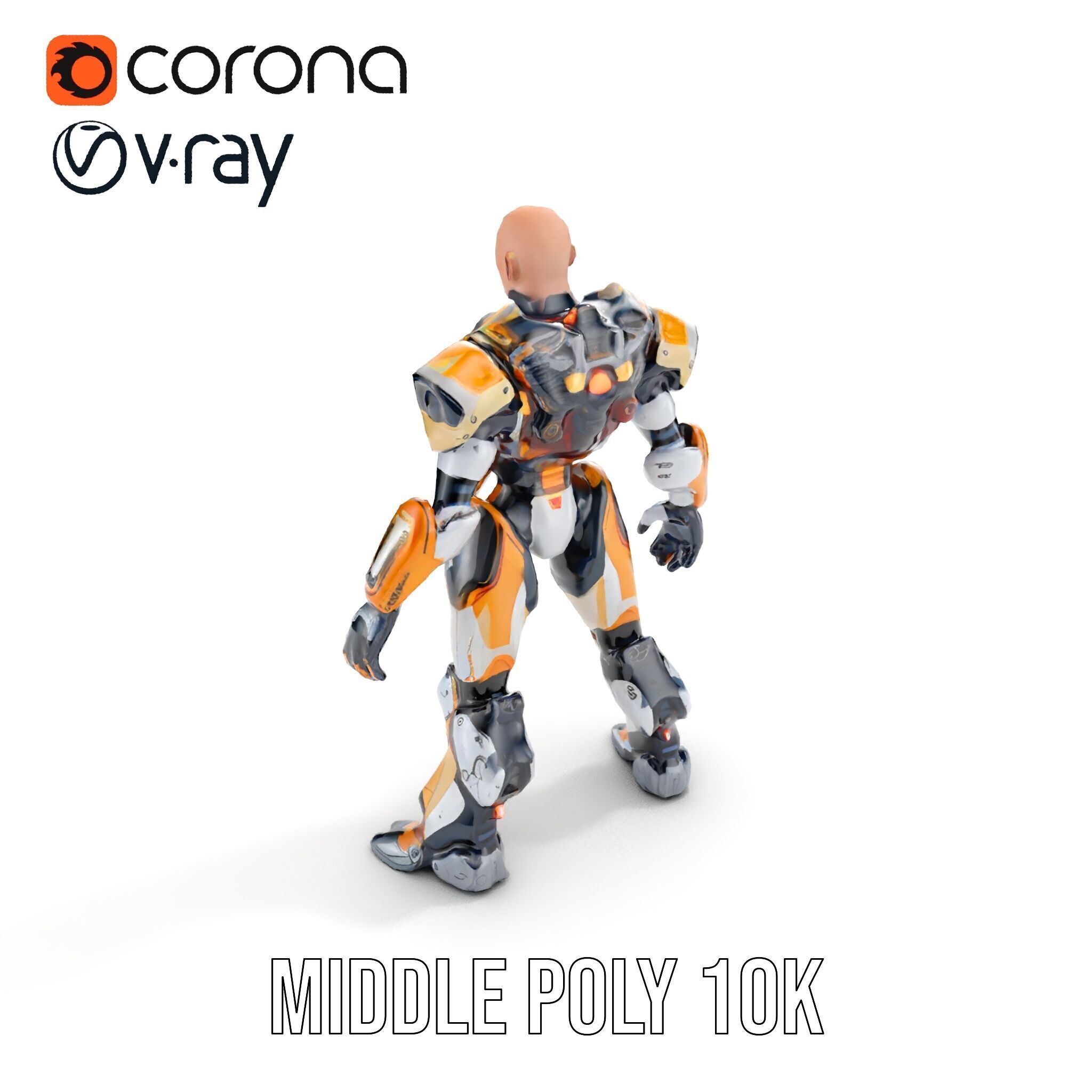 Futuristic Cyber Warrior Rigged and Animated Low-poly 3D model_26