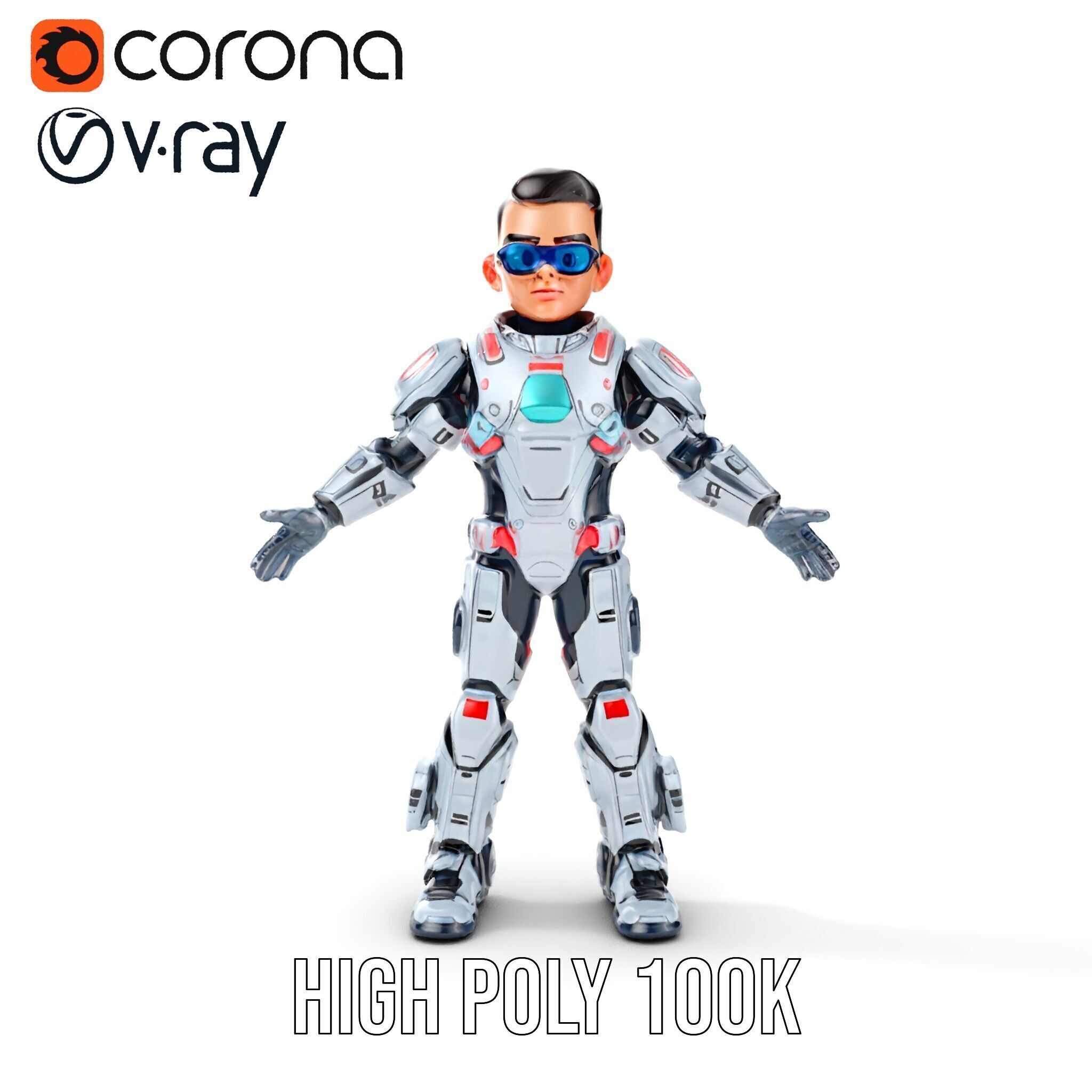 Futuristic Cyber Warrior Character Model  Fully Rigged and An... Low-poly 3D model_25