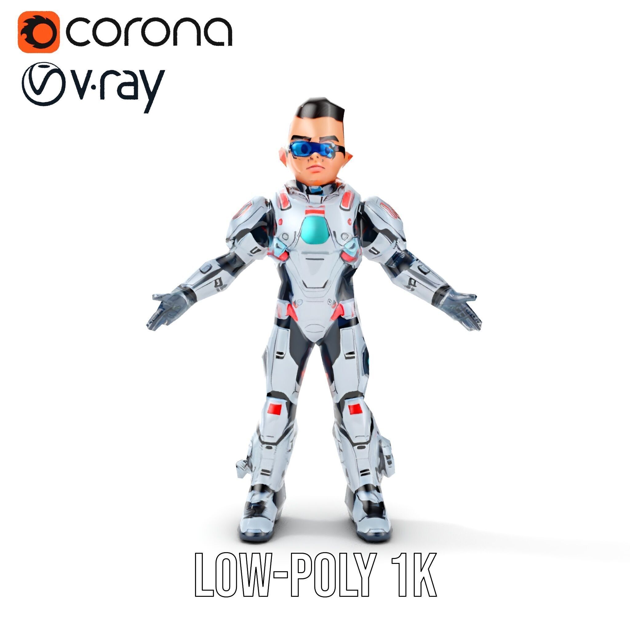 Futuristic Cyber Warrior Character Model  Fully Rigged and An... Low-poly 3D model_27