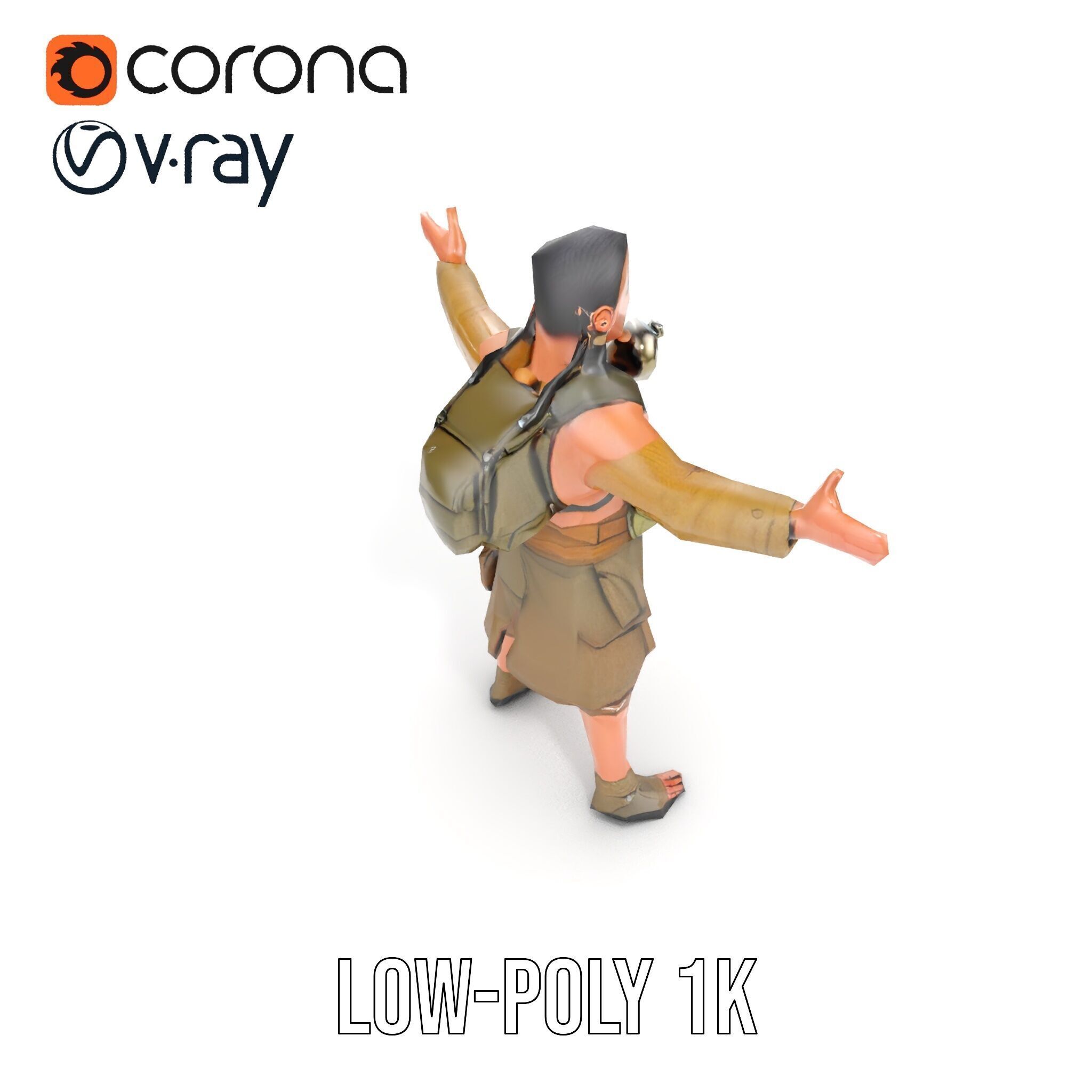 PostApocalyptic Survivor Rigged and Animated D Character Model Low-poly 3D model_18