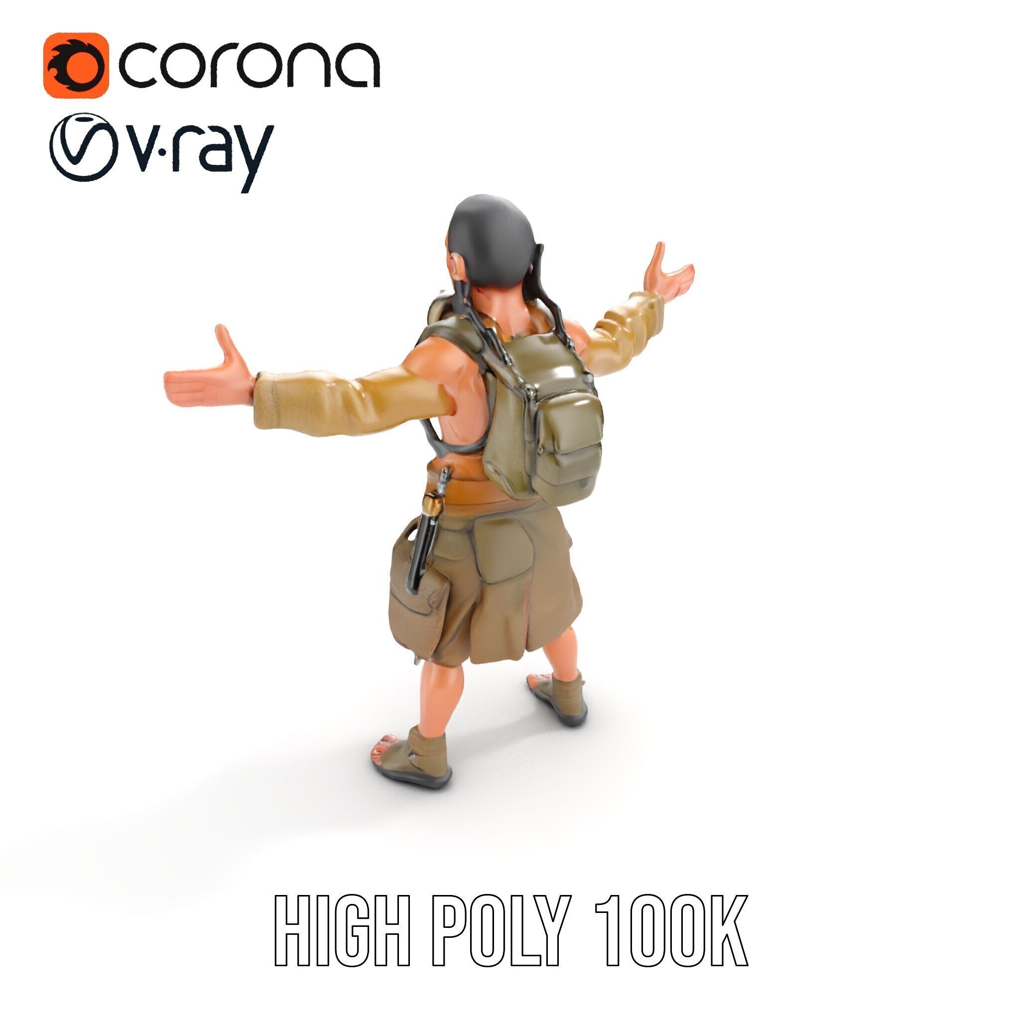 PostApocalyptic Survivor Rigged and Animated D Character Model Low-poly 3D model_13