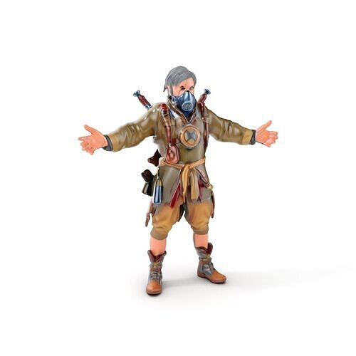 PostApocalyptic Survivor with Gas Mask Rigged and Animated Low-poly 3D model
