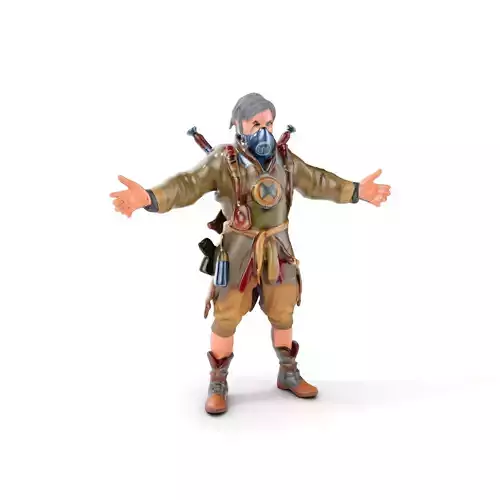 PostApocalyptic Survivor with Gas Mask Rigged and Animated Low-poly 3D model