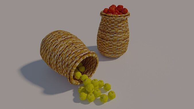 wicker basket with apple fruit 3D model