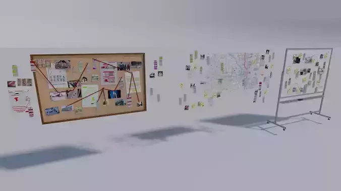 Bulletin Investigation Board with Documents 3D model