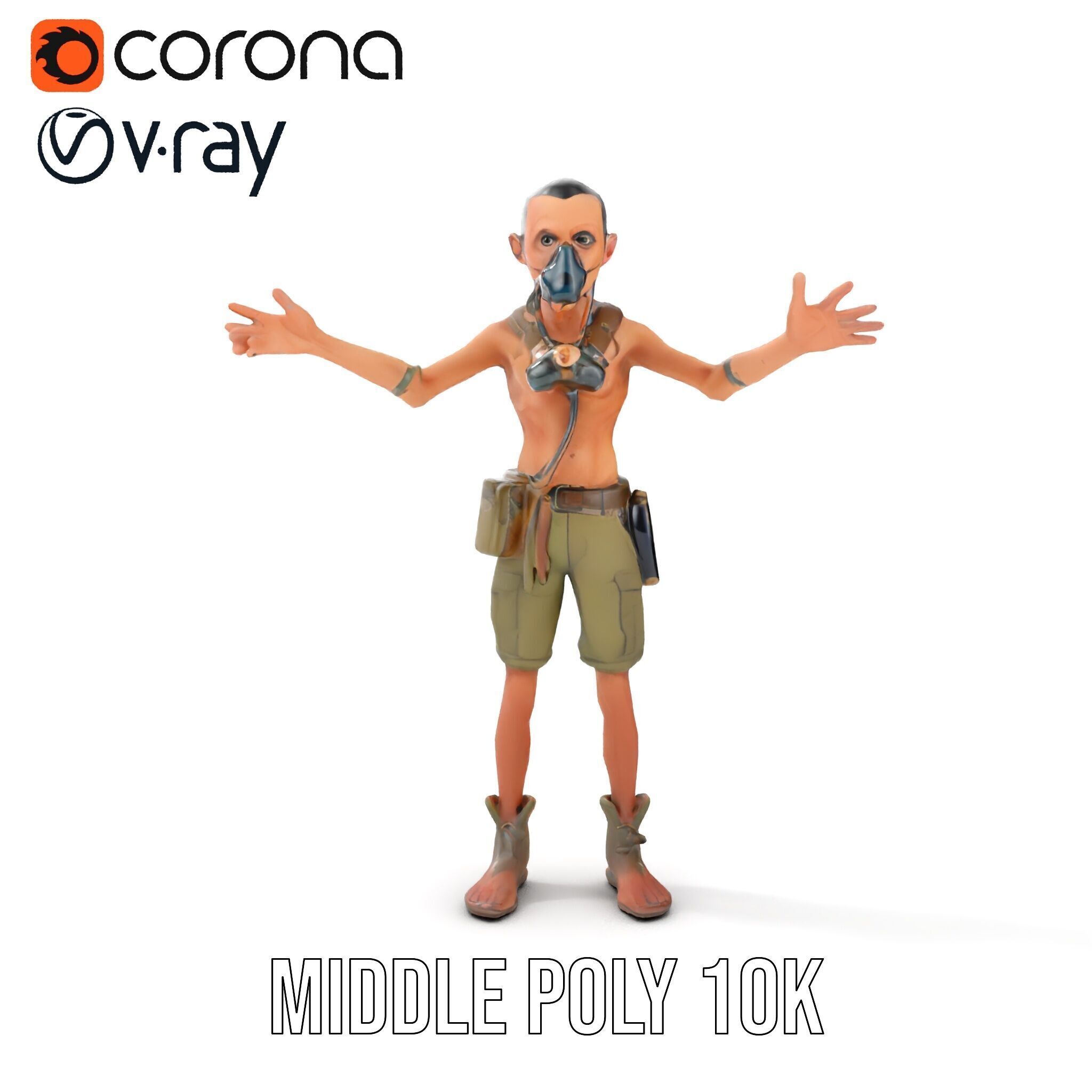 PostApocalyptic Survivor Character Rigged and Animated Low-poly 3D model_29