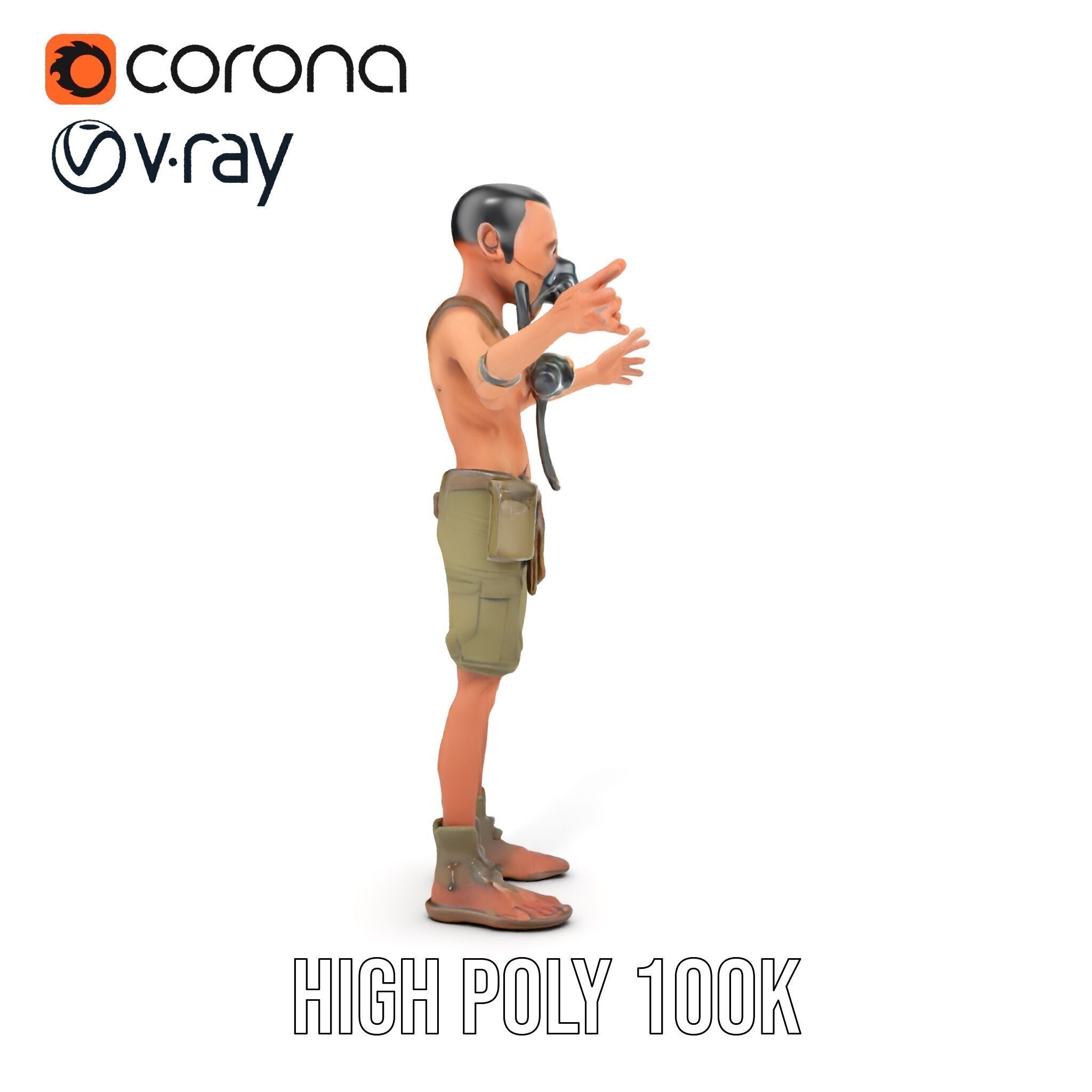 PostApocalyptic Survivor Character Rigged and Animated Low-poly 3D model_41