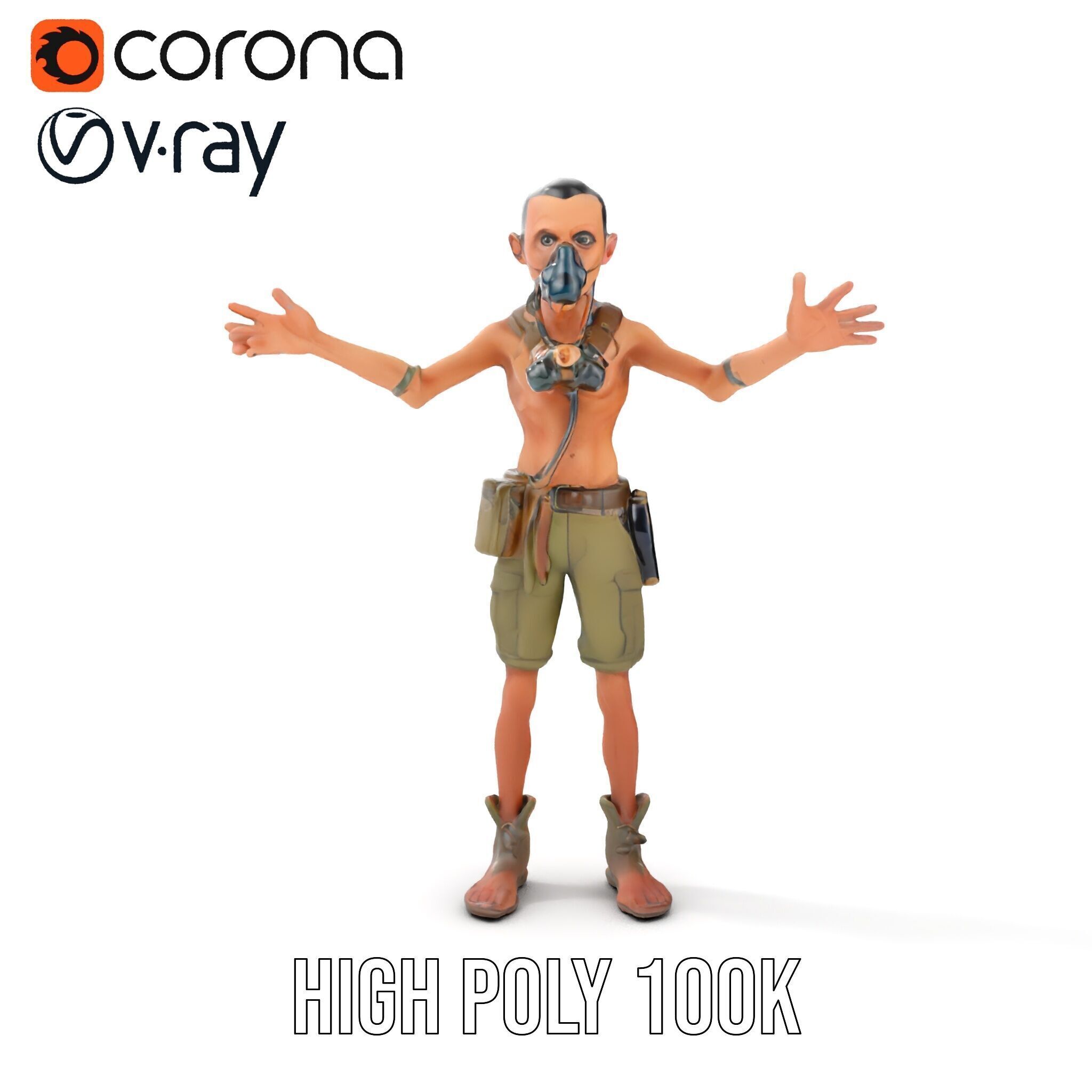 PostApocalyptic Survivor Character Rigged and Animated Low-poly 3D model_31