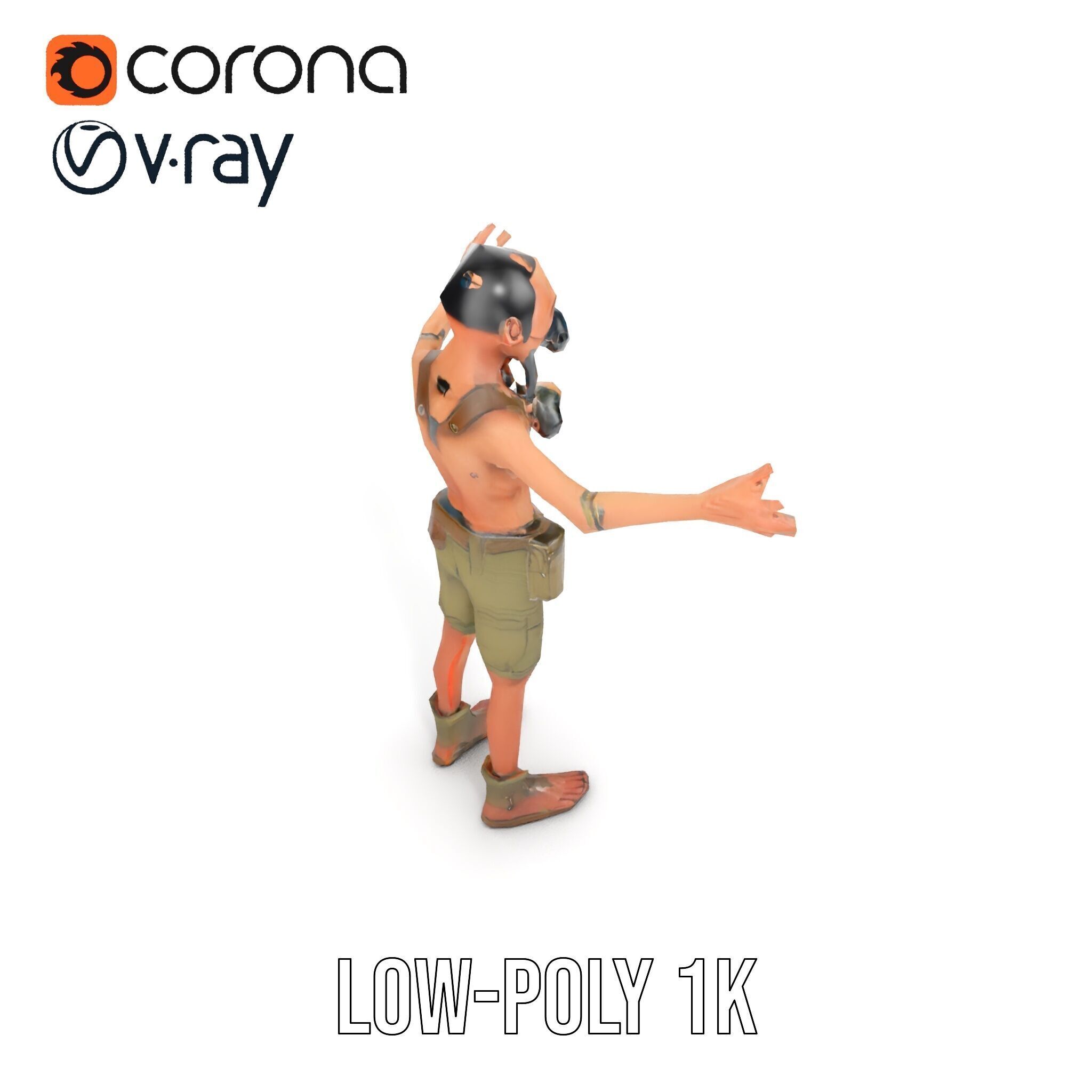 PostApocalyptic Survivor Character Rigged and Animated Low-poly 3D model_21