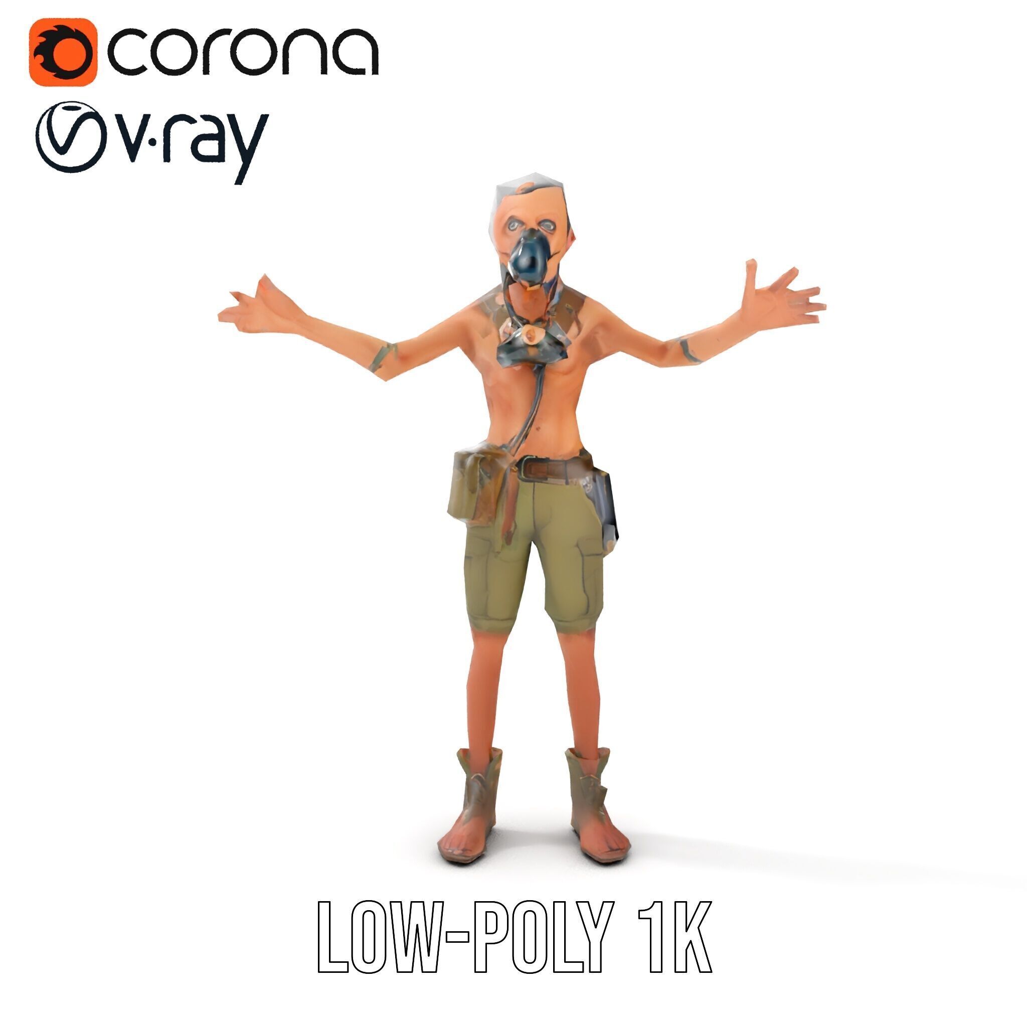 PostApocalyptic Survivor Character Rigged and Animated Low-poly 3D model_14