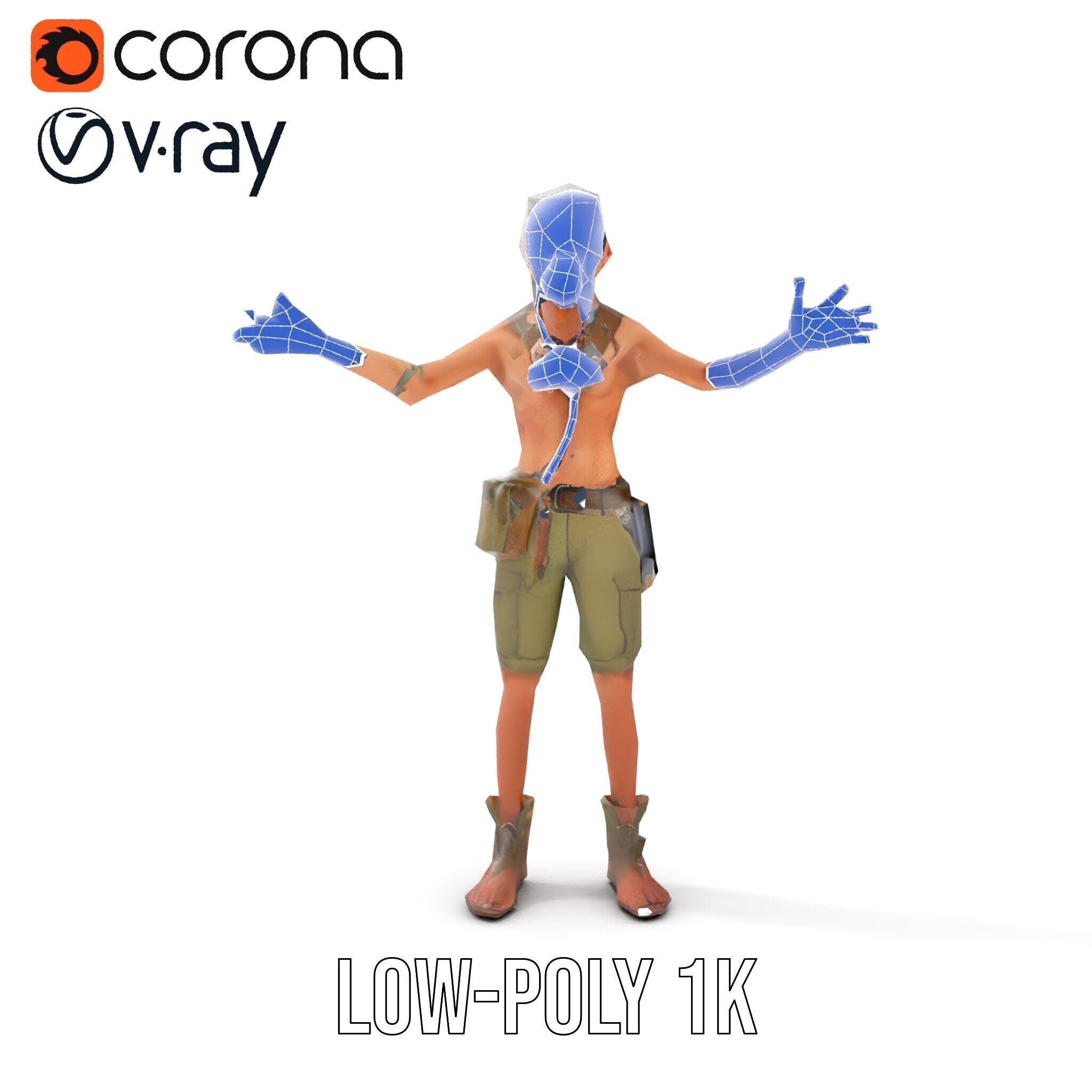 PostApocalyptic Survivor Character Rigged and Animated Low-poly 3D model_24