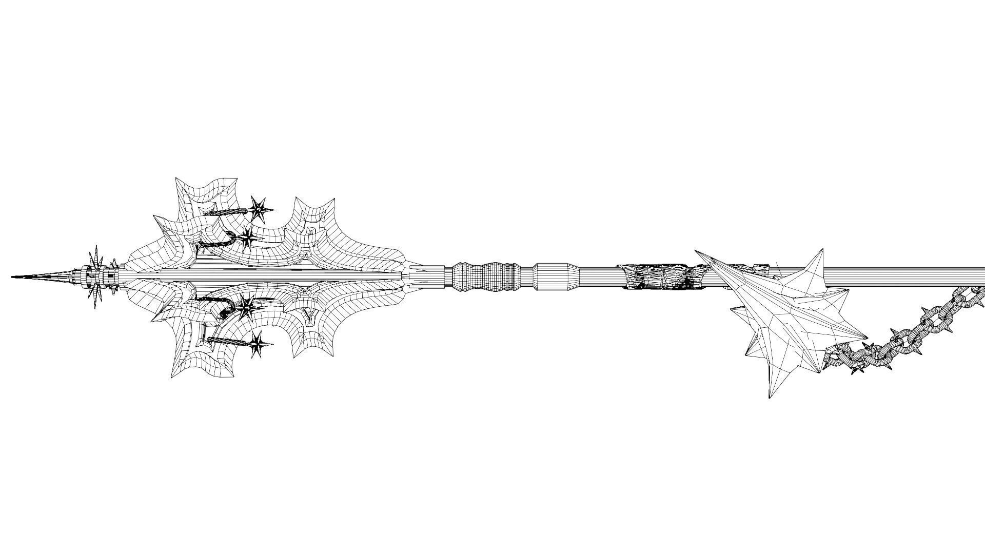 Angel Mace Medieval Lowpoly Highpoly weapon Low-poly 3D model_30